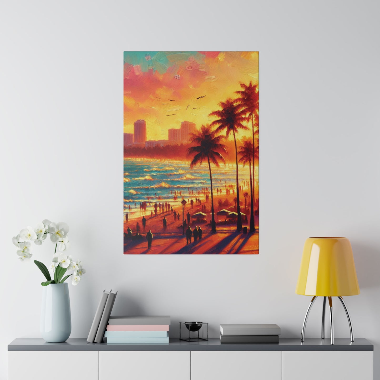 7693W - miami beach art, sunset background, ocean art work, beach art work, sunset designs, miami beach painting, miami beach print