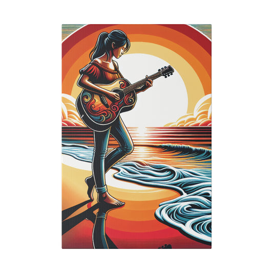 7852G - music art work, musician gift ideas, sunset background, sunset designs, ocean art work, beach art work, guitar art work, guitar player