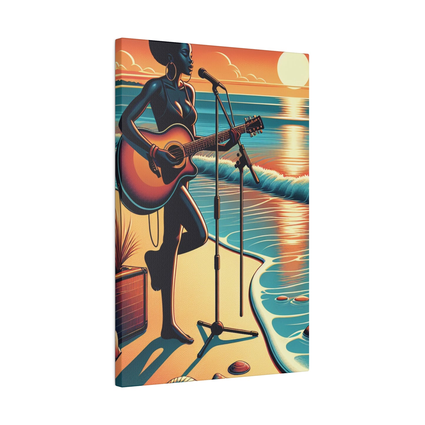 6482G - music art work, musician gift ideas, sunset background, sunset designs, ocean art work, beach art work, guitar art work, guitar player