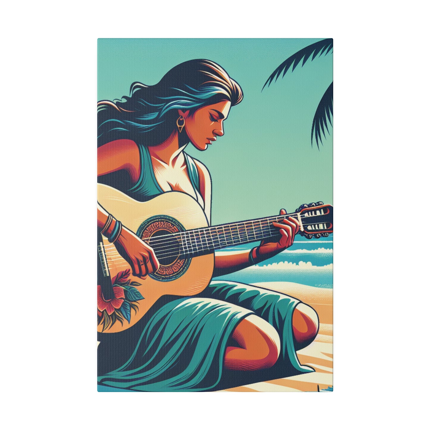 7843P - music art work, musician gift ideas, sunset background, sunset designs, ocean art work, beach art work, guitar art work, guitar player