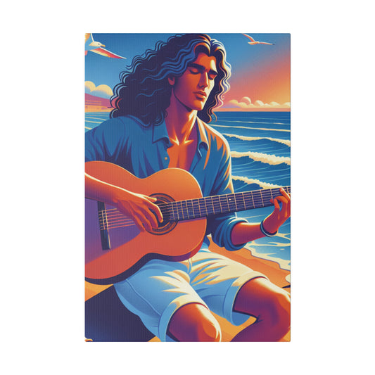 3672K - music art work, musician gift ideas, sunset background, sunset designs, ocean art work, beach art work, guitar art work, guitar player