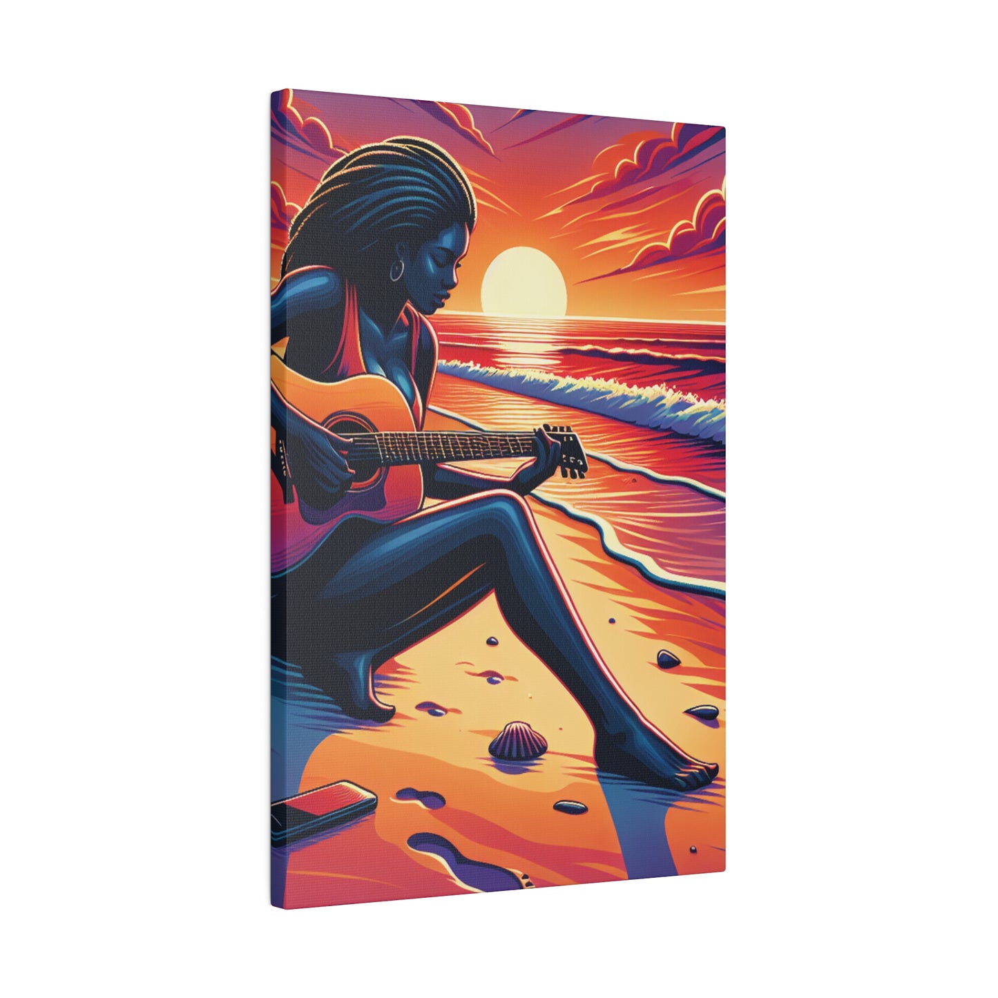 3476M - music art work, musician gift ideas, sunset background, sunset designs, ocean art work, beach art work, guitar art work, guitar player