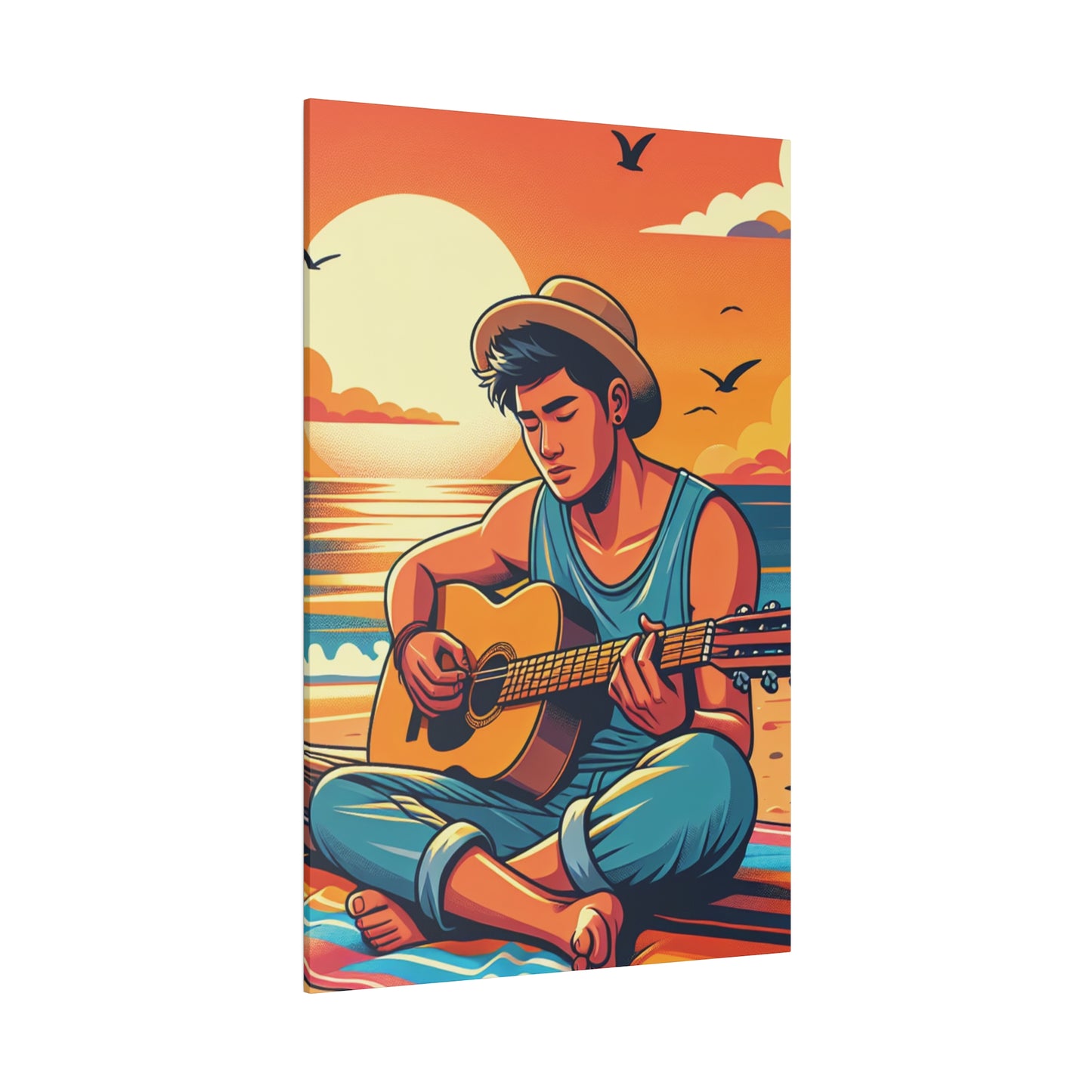 7216D - music art work, musician gift ideas, sunset background, sunset designs, ocean art work, beach art work, guitar art work, guitar player