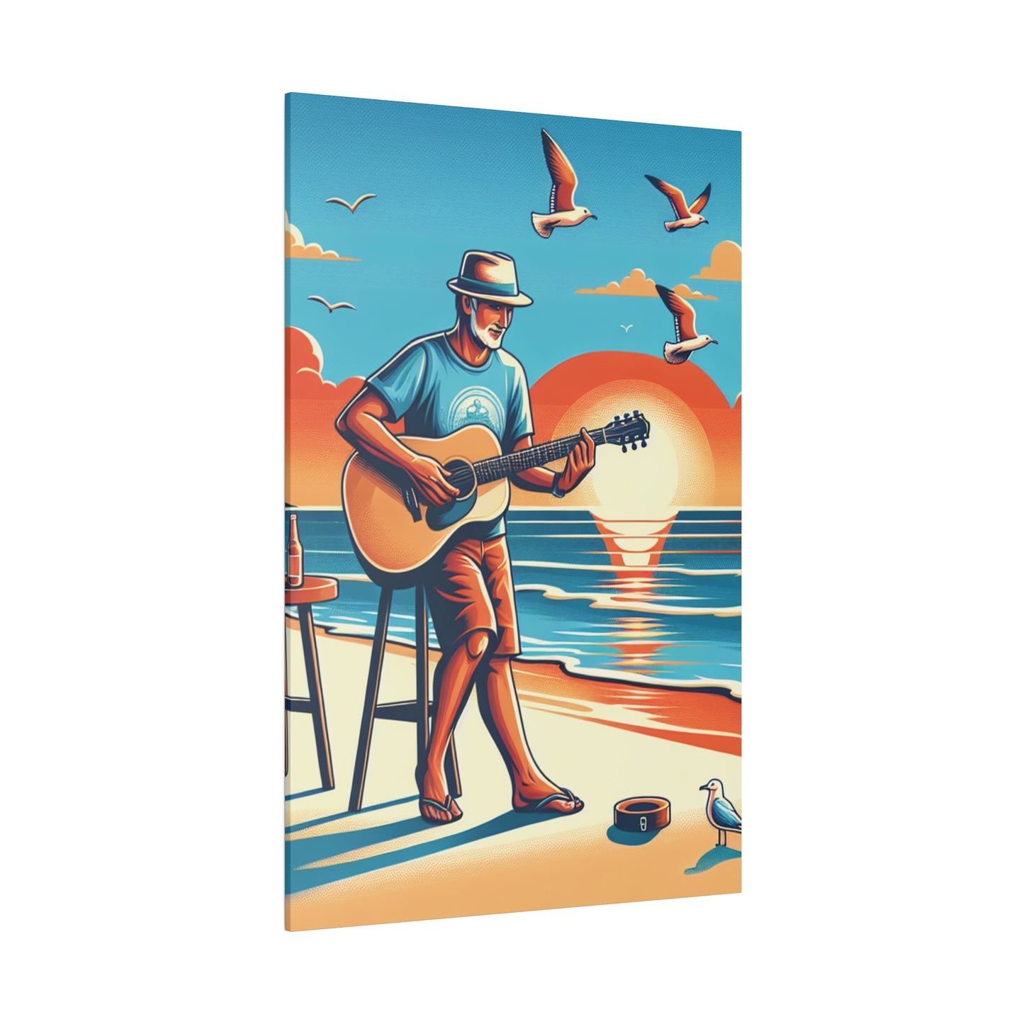 6895J - music art work, musician gift ideas, sunset background, sunset designs, ocean art work, beach art work, guitar art work, guitar player