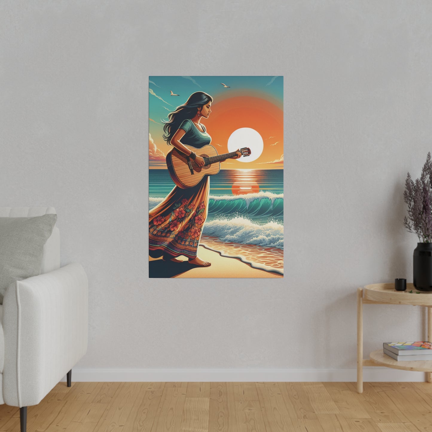 7873X - music art work, musician gift ideas, sunset background, sunset designs, ocean art work, beach art work, guitar art work, guitar player