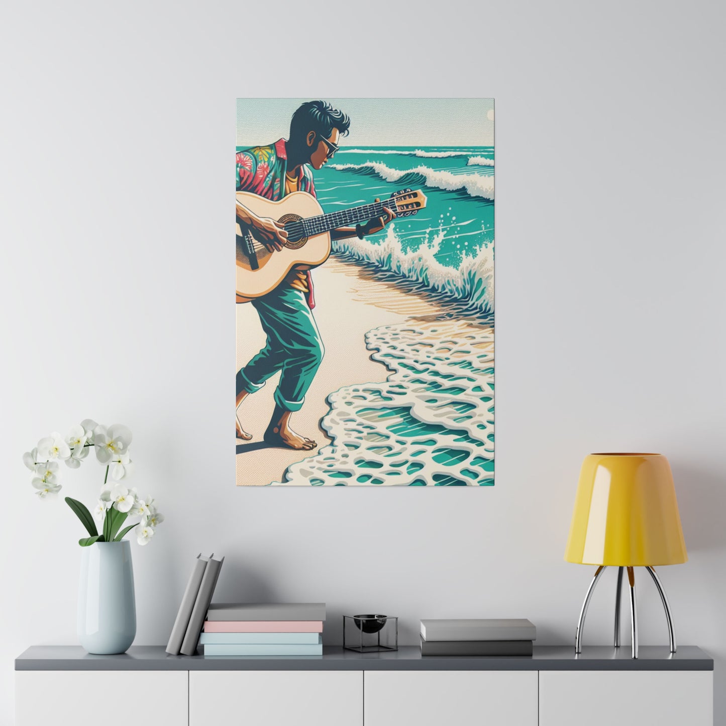 3826J - music art work, musician gift ideas, sunset background, sunset designs, ocean art work, beach art work, guitar art work, guitar player