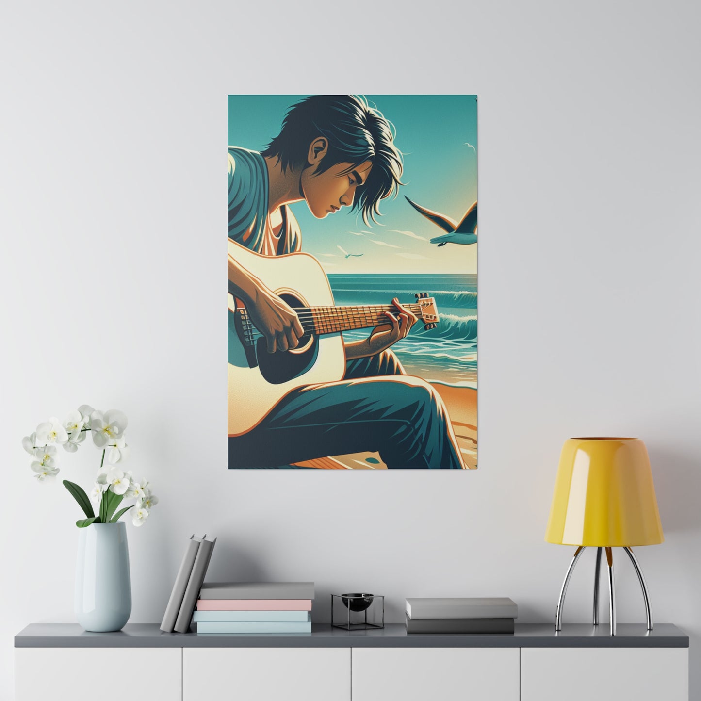 7190D - music art work, musician gift ideas, sunset background, sunset designs, ocean art work, beach art work, guitar art work, guitar player