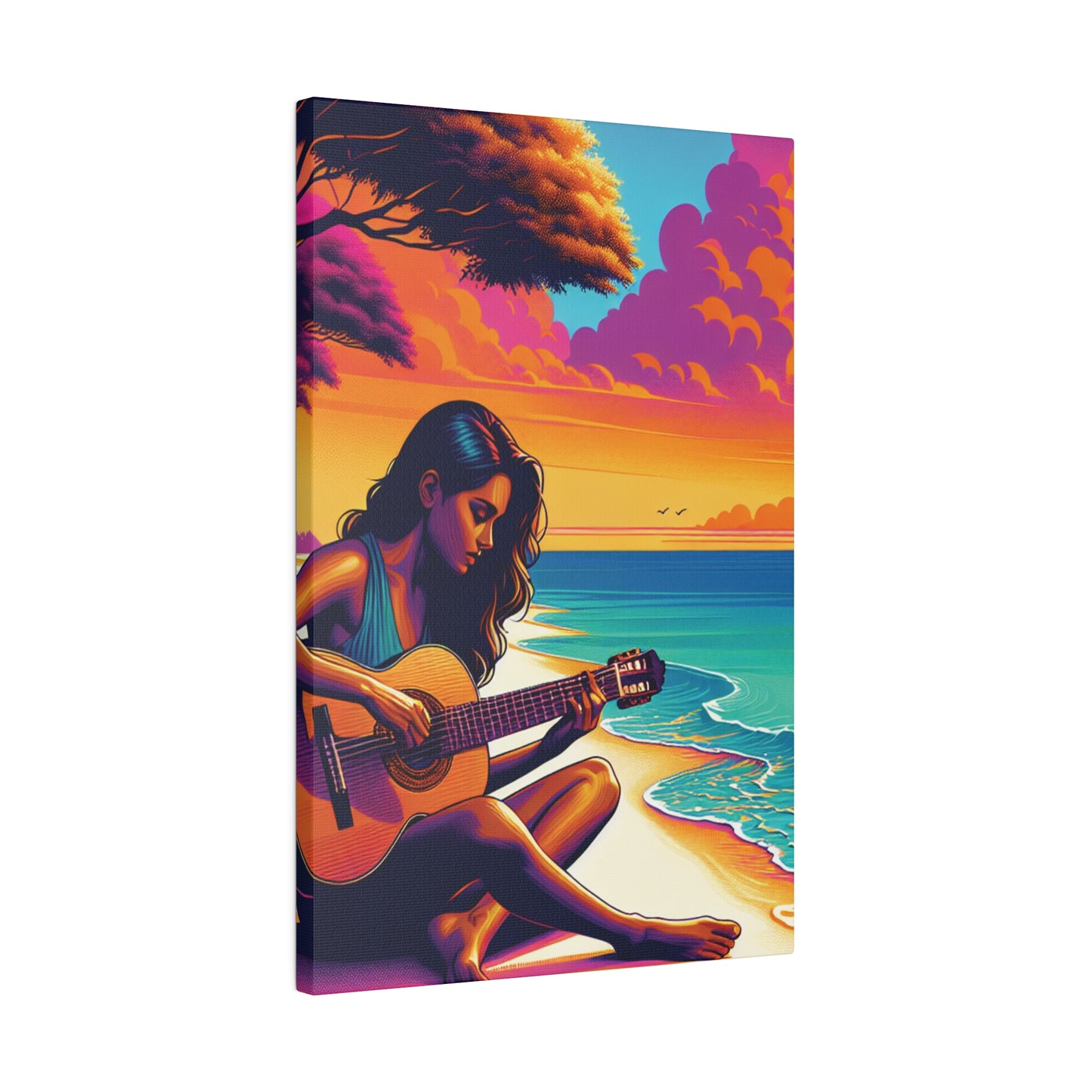 5709K - music art work, musician gift ideas, sunset background, sunset designs, ocean art work, beach art work, guitar art work, guitar player