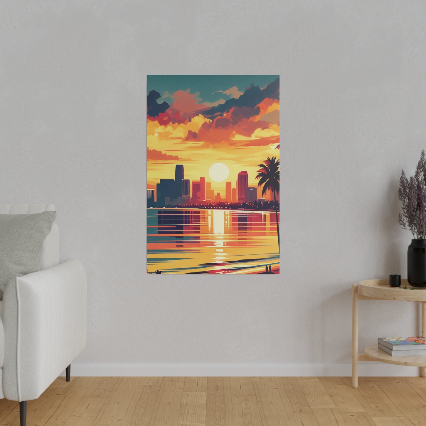 6732M - miami beach art, sunset background, ocean art work, beach art work, sunset designs, miami beach painting, miami beach print