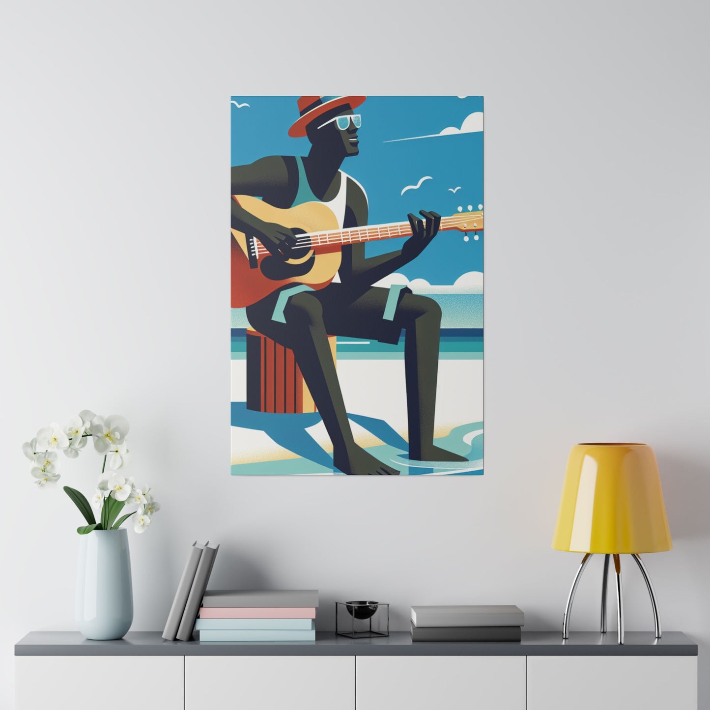 6390J - music art work, musician gift ideas, sunset background, sunset designs, ocean art work, beach art work, guitar art work, guitar player