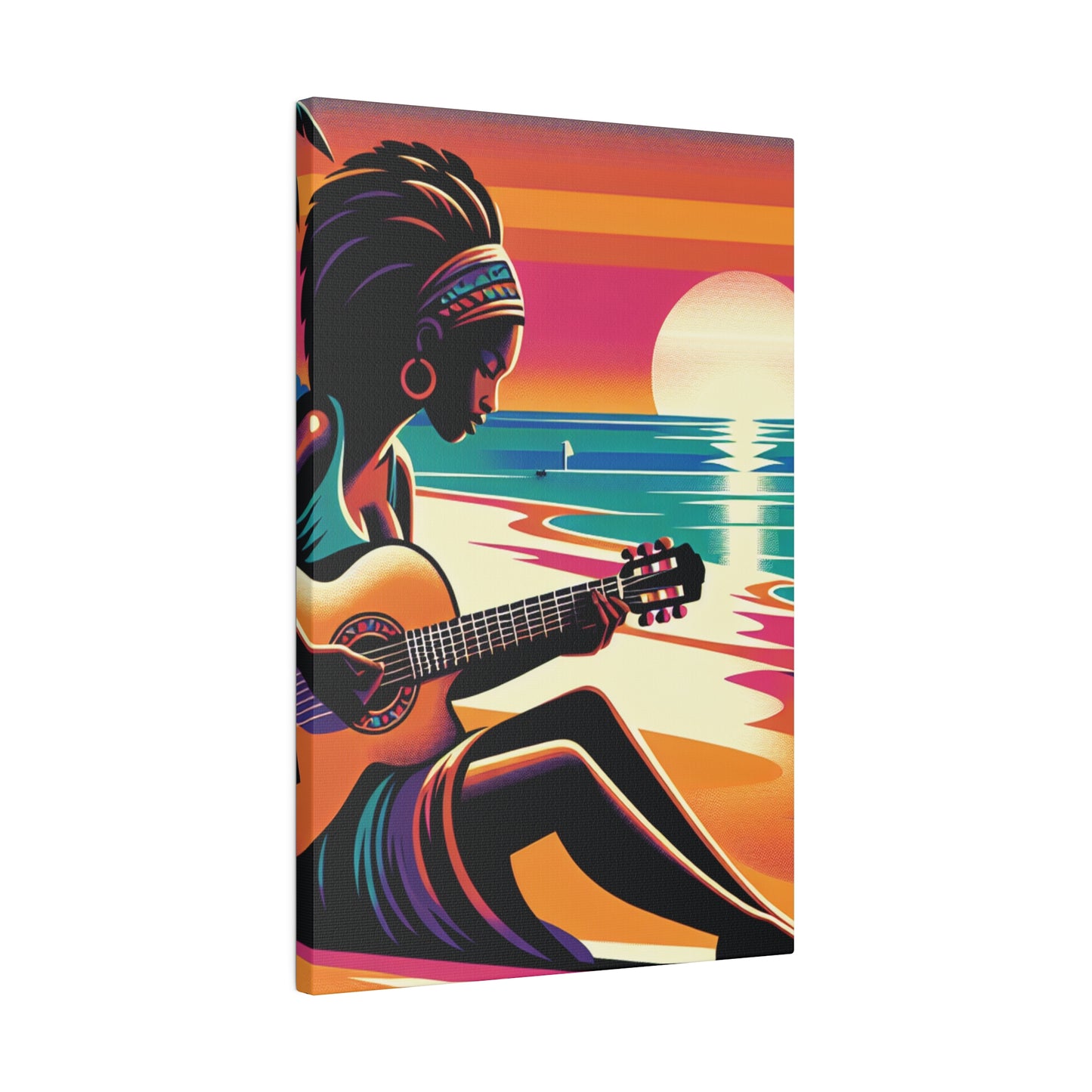 6493G - music art work, musician gift ideas, sunset background, sunset designs, ocean art work, beach art work, guitar art work, guitar player