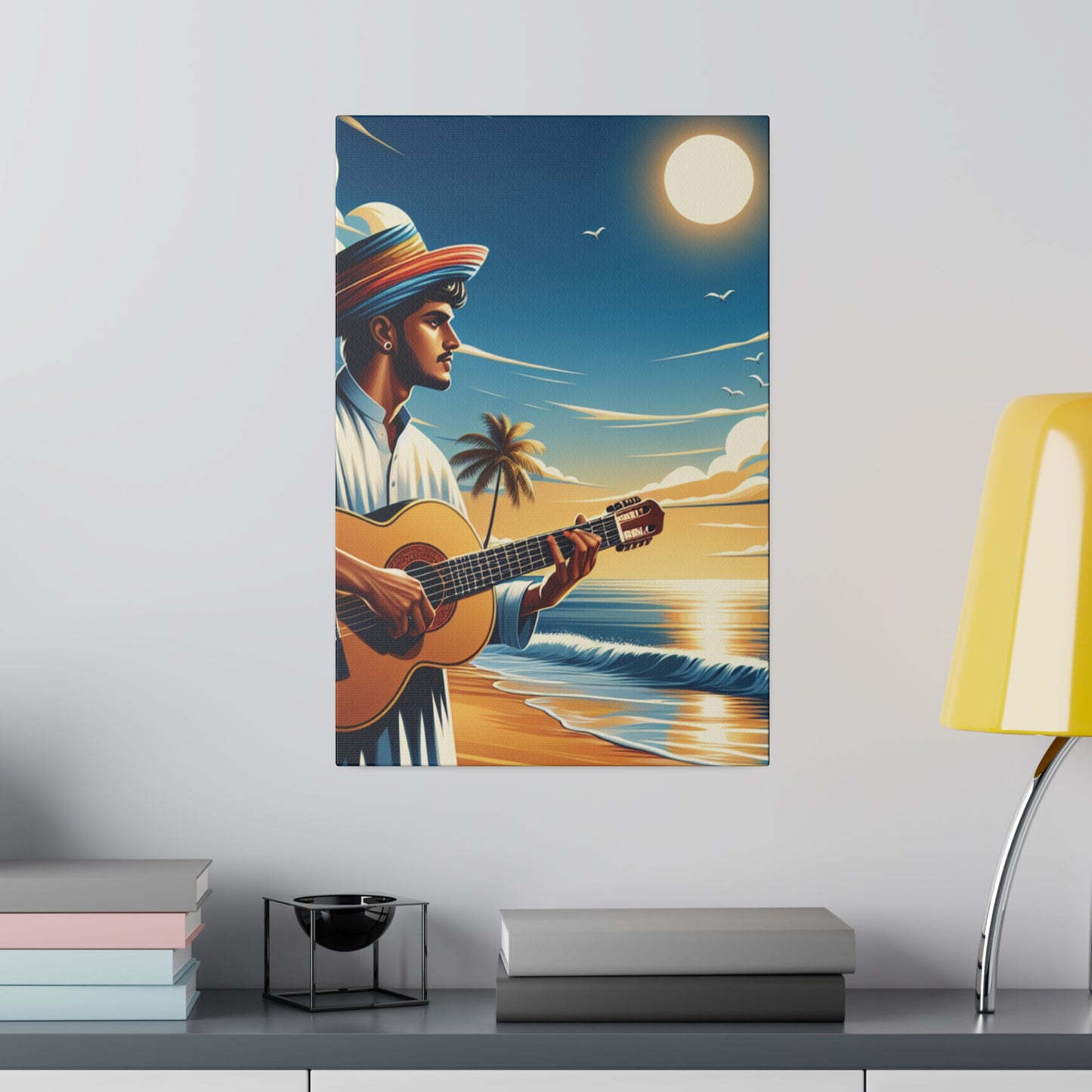 8234Z - music art work, musician gift ideas, sunset background, sunset designs, ocean art work, beach art work, guitar art work, guitar player