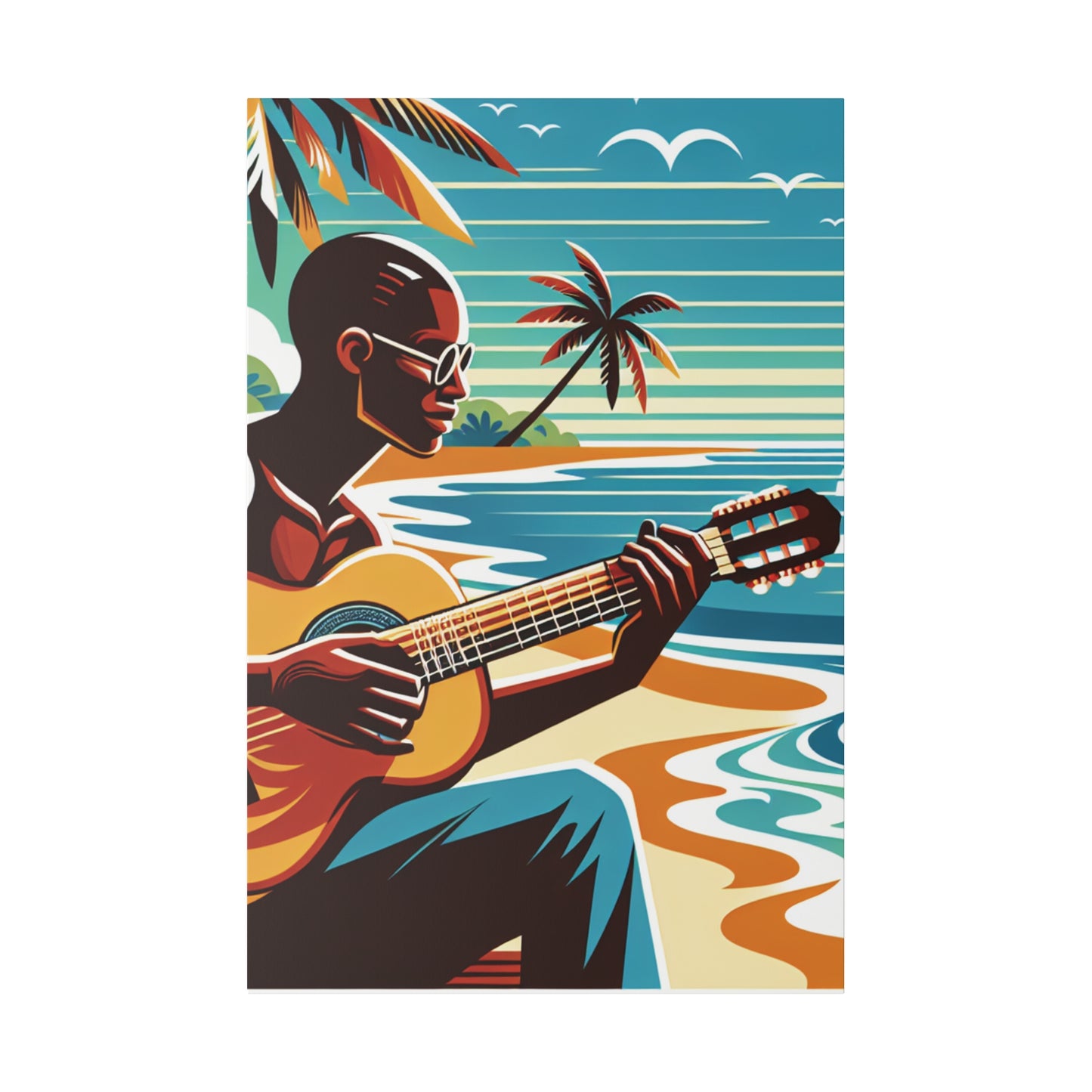 3491D - music art work, musician gift ideas, sunset background, sunset designs, ocean art work, beach art work, guitar art work, guitar player