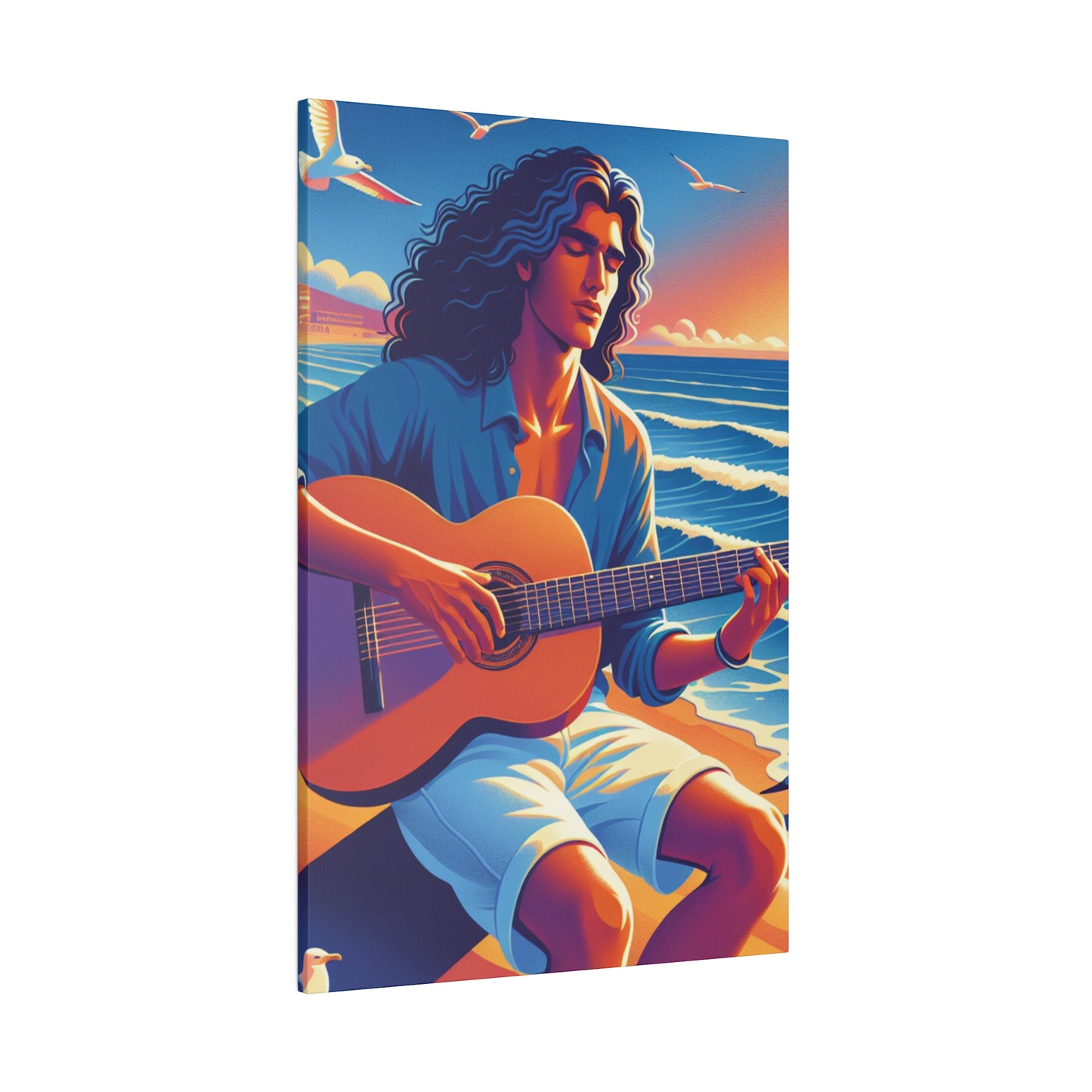 3672K - music art work, musician gift ideas, sunset background, sunset designs, ocean art work, beach art work, guitar art work, guitar player