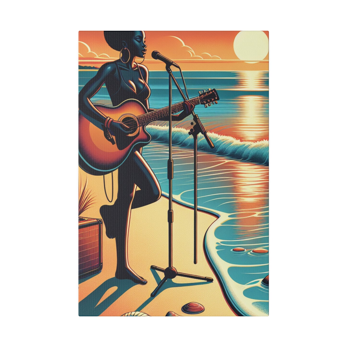 6482G - music art work, musician gift ideas, sunset background, sunset designs, ocean art work, beach art work, guitar art work, guitar player