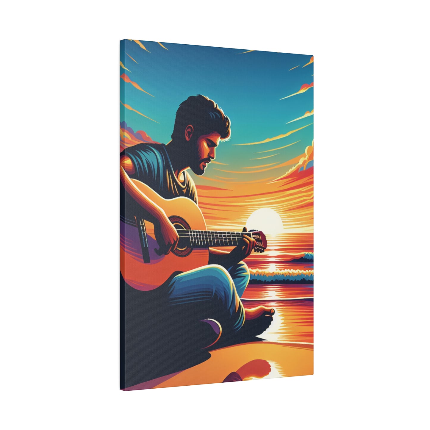 8327K - music art work, musician gift ideas, sunset background, sunset designs, ocean art work, beach art work, guitar art work, guitar player