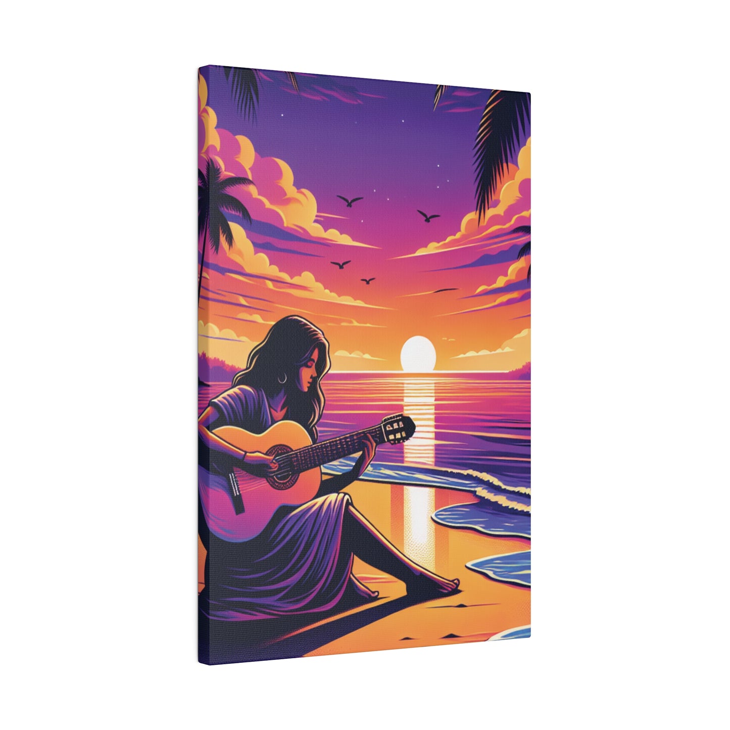 4927M - music art work, musician gift ideas, sunset background, sunset designs, ocean art work, beach art work, guitar art work, guitar player