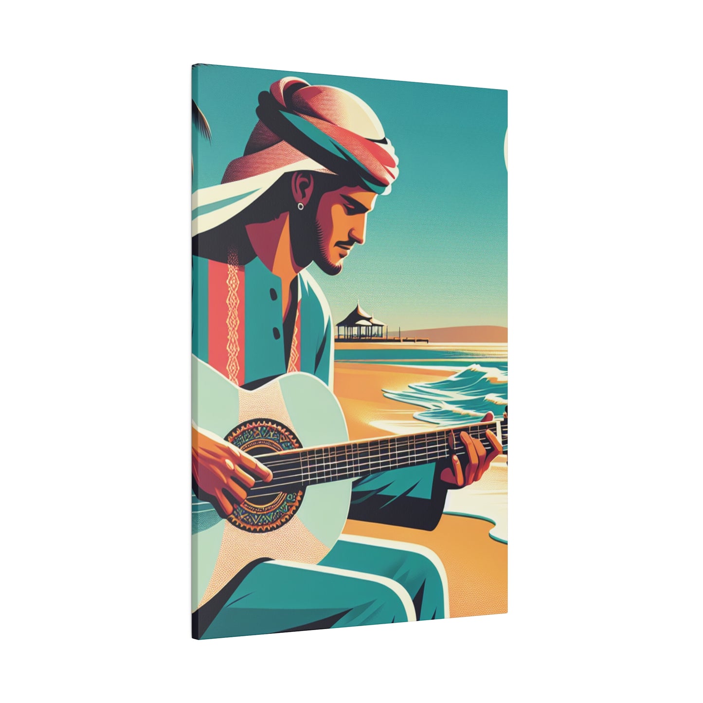 6852M - music art work, musician gift ideas, sunset background, sunset designs, ocean art work, beach art work, guitar art work, guitar player