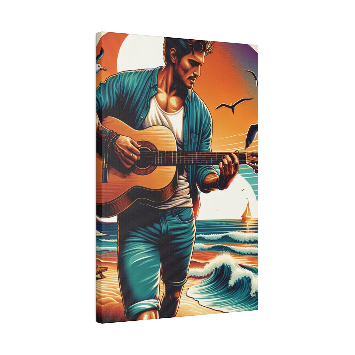 5372K - music art work, musician gift ideas, sunset background, sunset designs, ocean art work, beach art work, guitar art work, guitar player