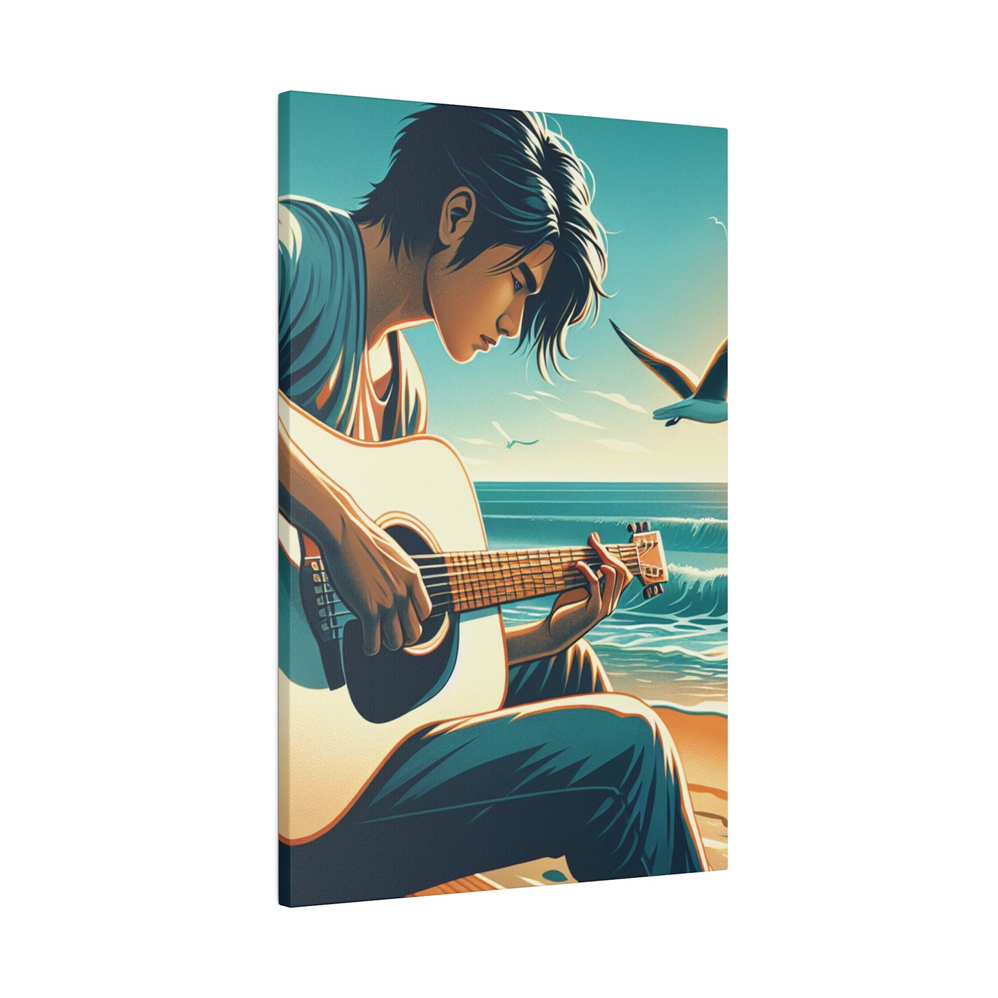 7190D - music art work, musician gift ideas, sunset background, sunset designs, ocean art work, beach art work, guitar art work, guitar player