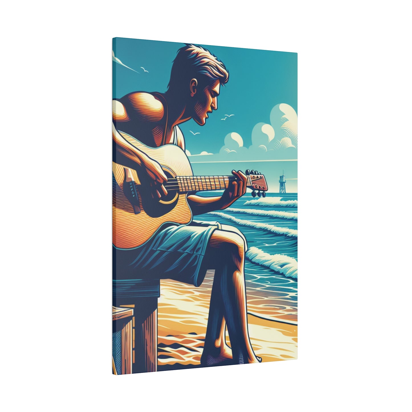 7824D - music art work, musician gift ideas, sunset background, sunset designs, ocean art work, beach art work, guitar art work, guitar player