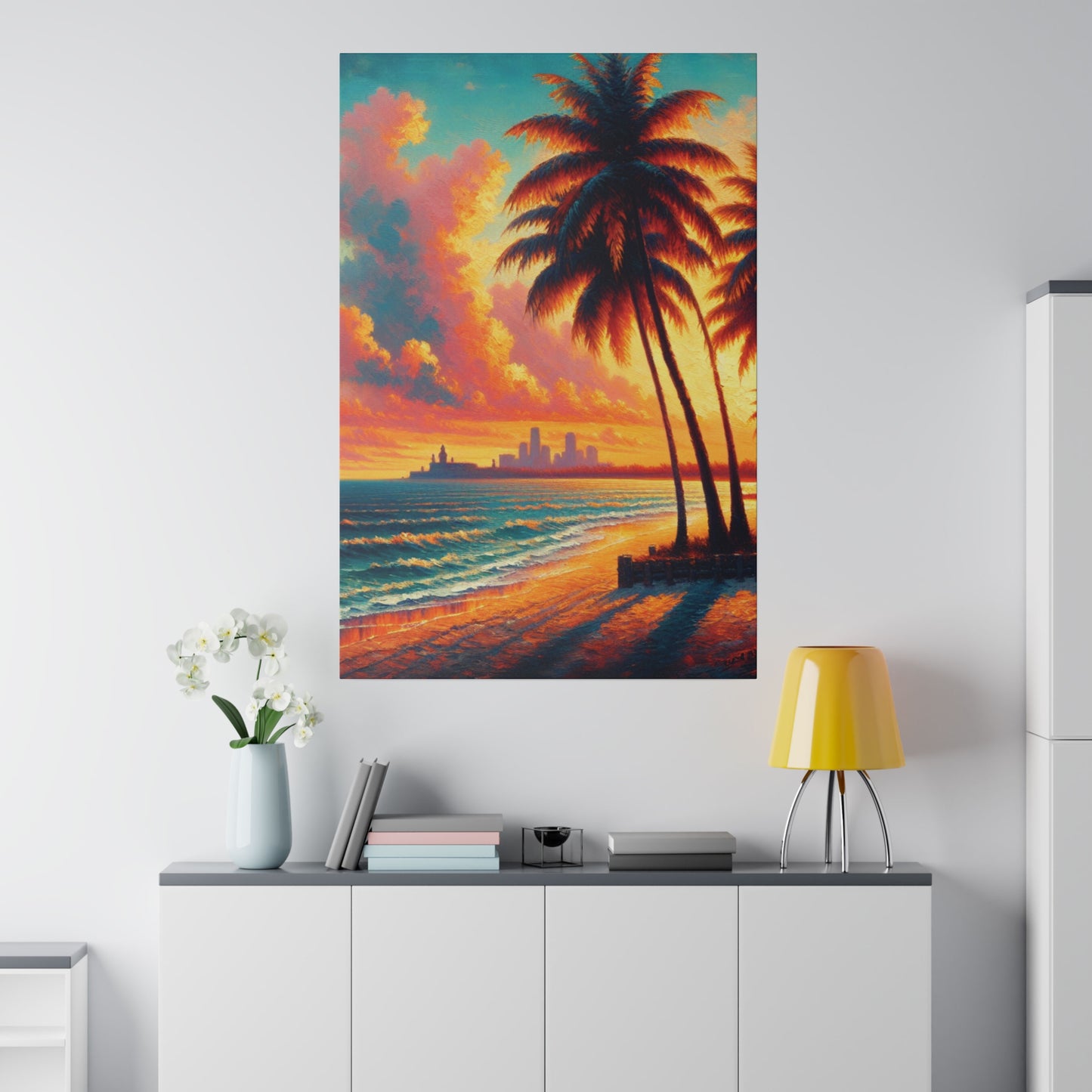 4593M - miami beach art, sunset background, ocean art work, beach art work, sunset designs, miami beach painting, miami beach print