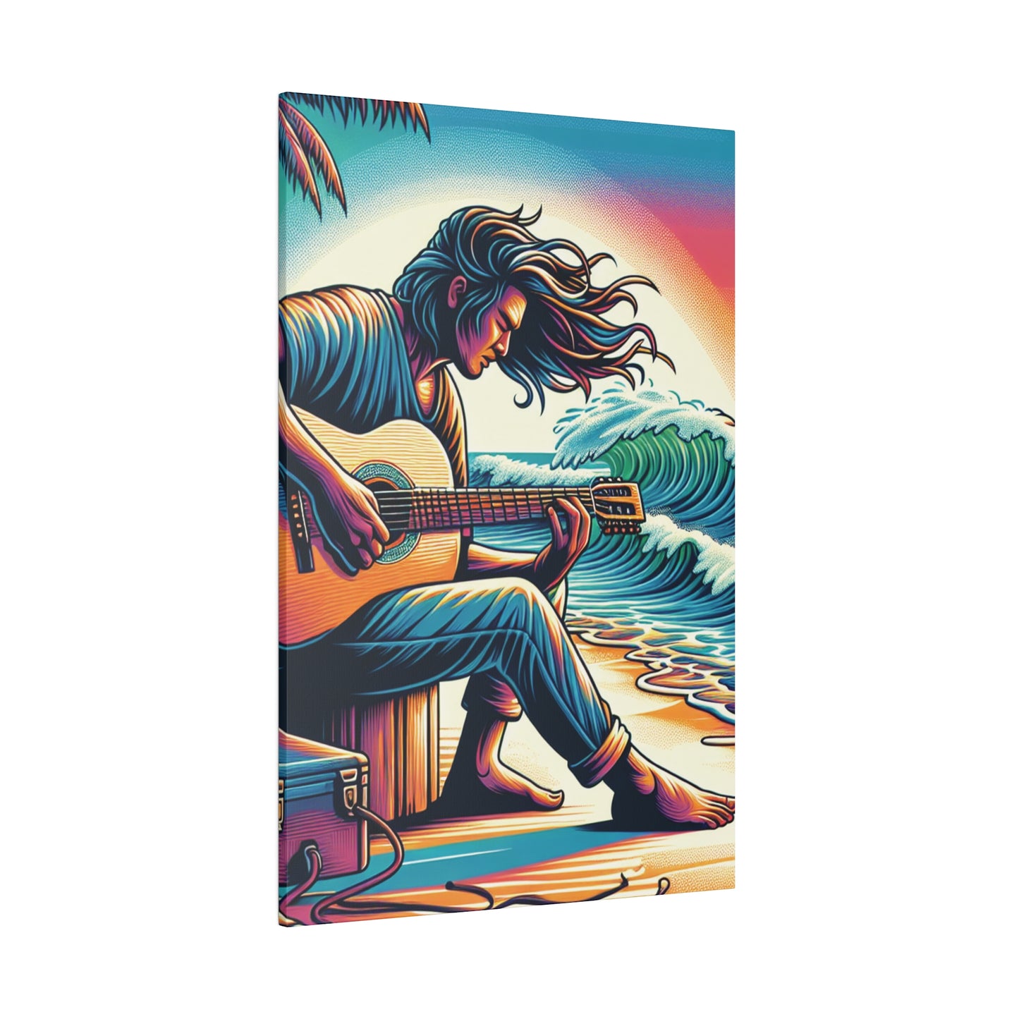 6294F - music art work, musician gift ideas, sunset background, sunset designs, ocean art work, beach art work, guitar art work, guitar player