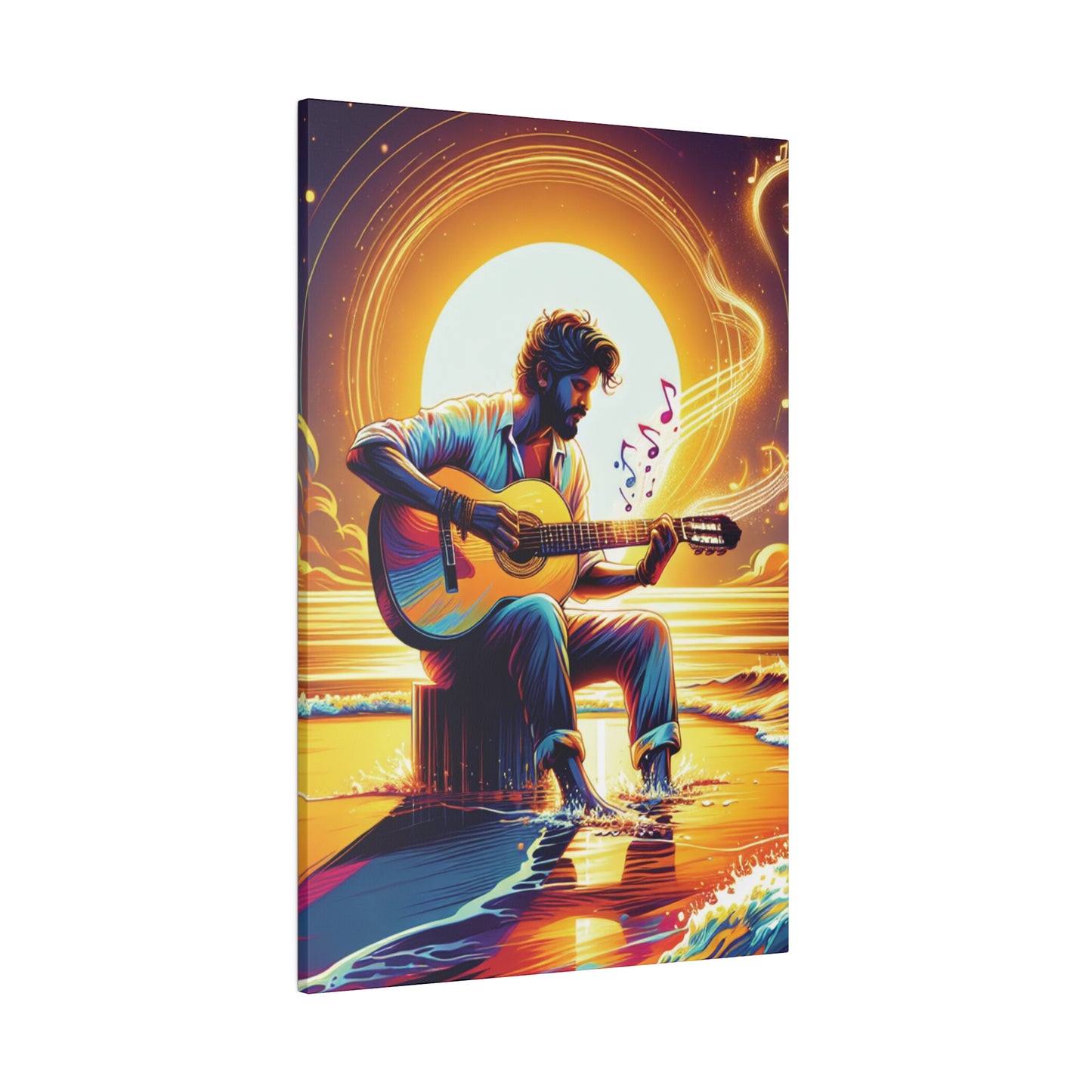 7683B - music art work, musician gift ideas, sunset background, sunset designs, ocean art work, beach art work, guitar art work, guitar player