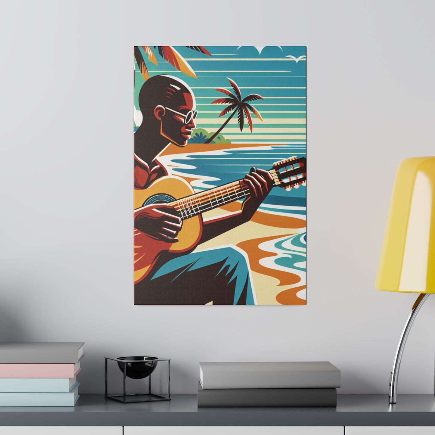 3491D - music art work, musician gift ideas, sunset background, sunset designs, ocean art work, beach art work, guitar art work, guitar player