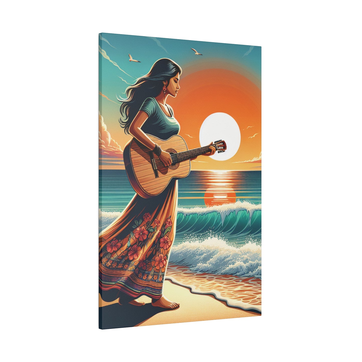 7873X - music art work, musician gift ideas, sunset background, sunset designs, ocean art work, beach art work, guitar art work, guitar player