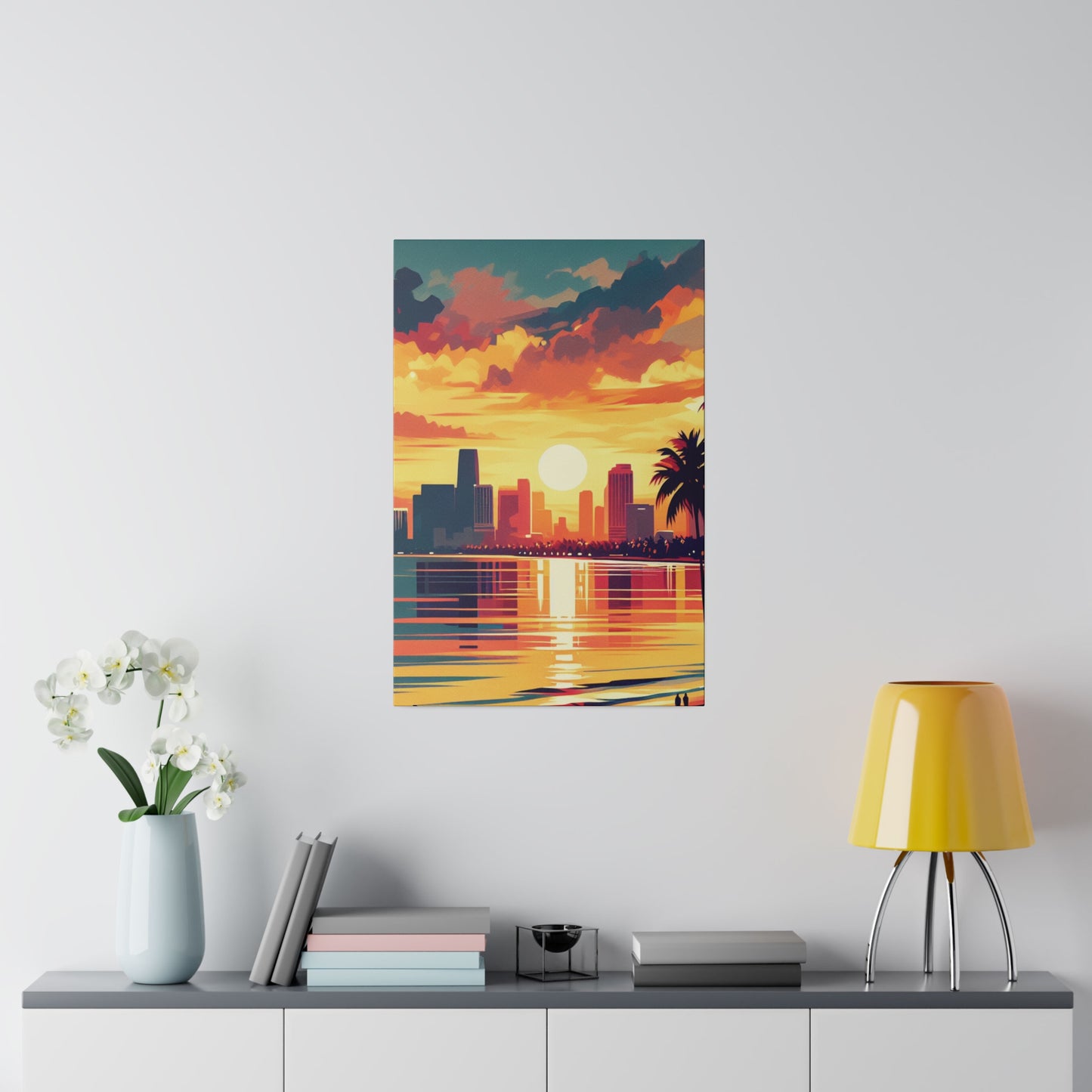 6732M - miami beach art, sunset background, ocean art work, beach art work, sunset designs, miami beach painting, miami beach print