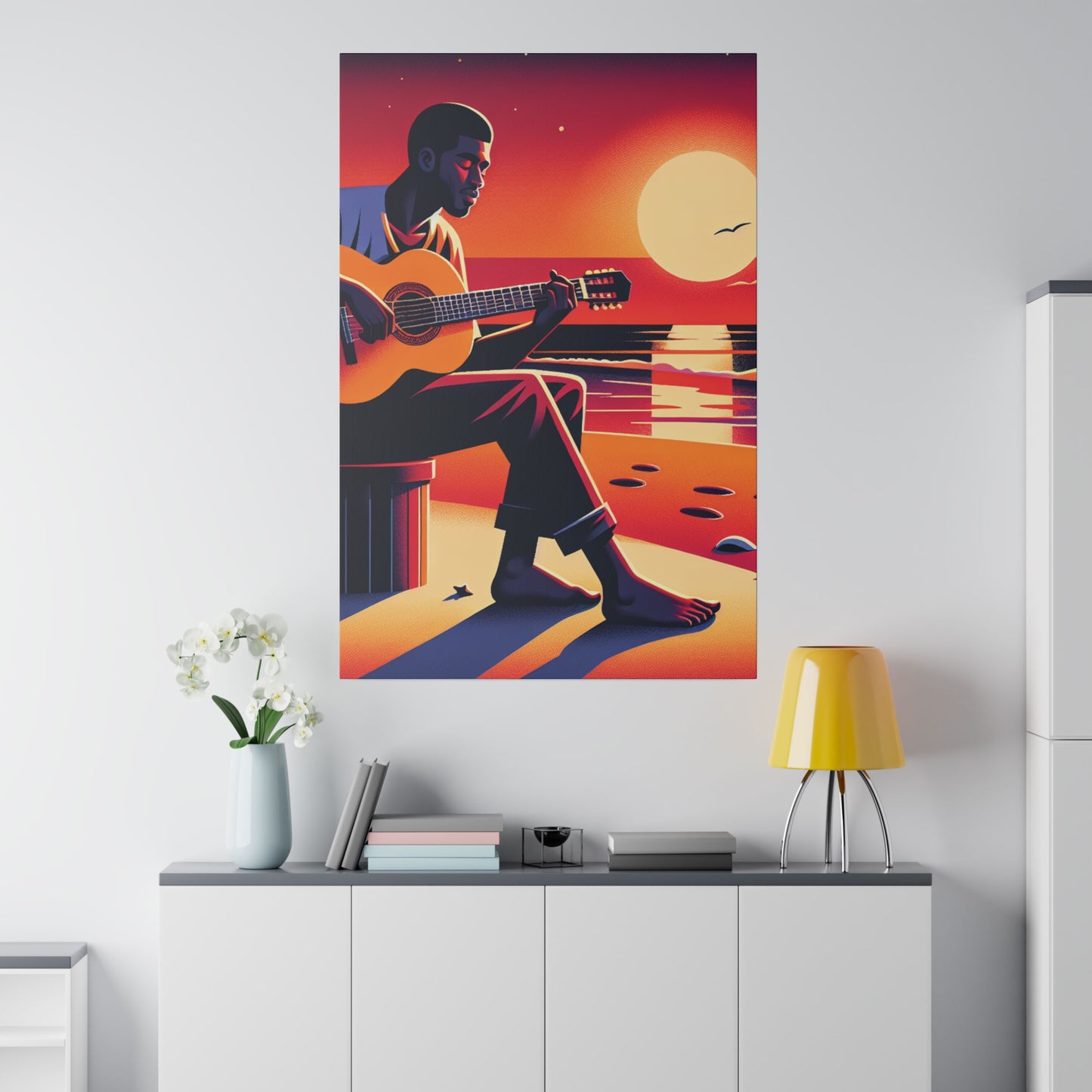 3625H - music art work, musician gift ideas, sunset background, sunset designs, ocean art work, beach art work, guitar art work, guitar player