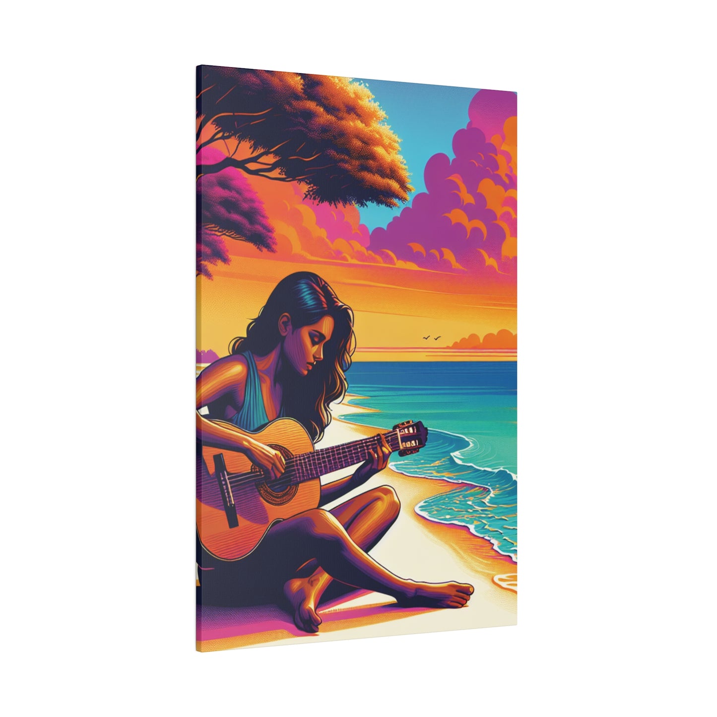 5709K - music art work, musician gift ideas, sunset background, sunset designs, ocean art work, beach art work, guitar art work, guitar player