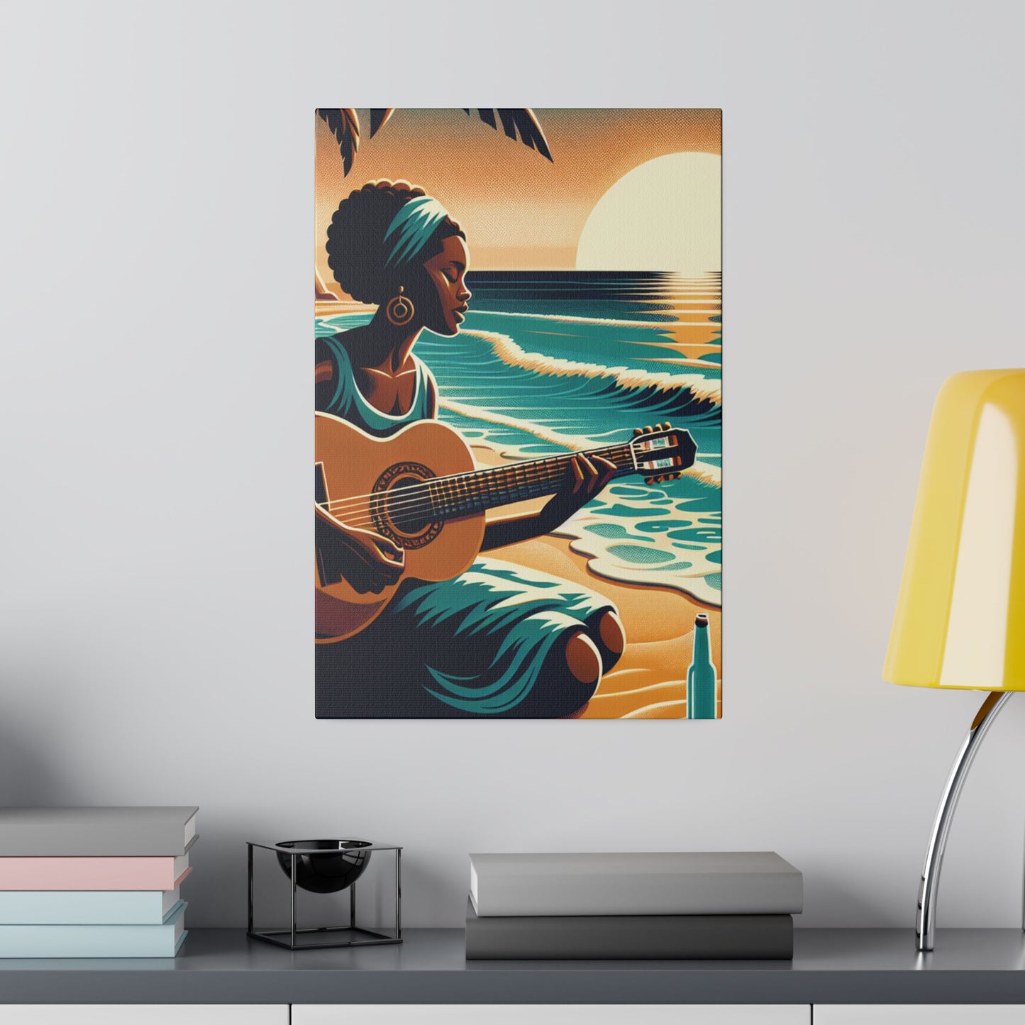 3814G - music art work, musician gift ideas, sunset background, sunset designs, ocean art work, beach art work, guitar art work, guitar player