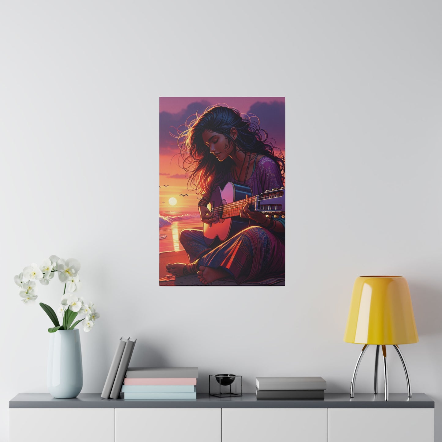 6347K - music art work, musician gift ideas, sunset background, sunset designs, ocean art work, beach art work, guitar art work, guitar player