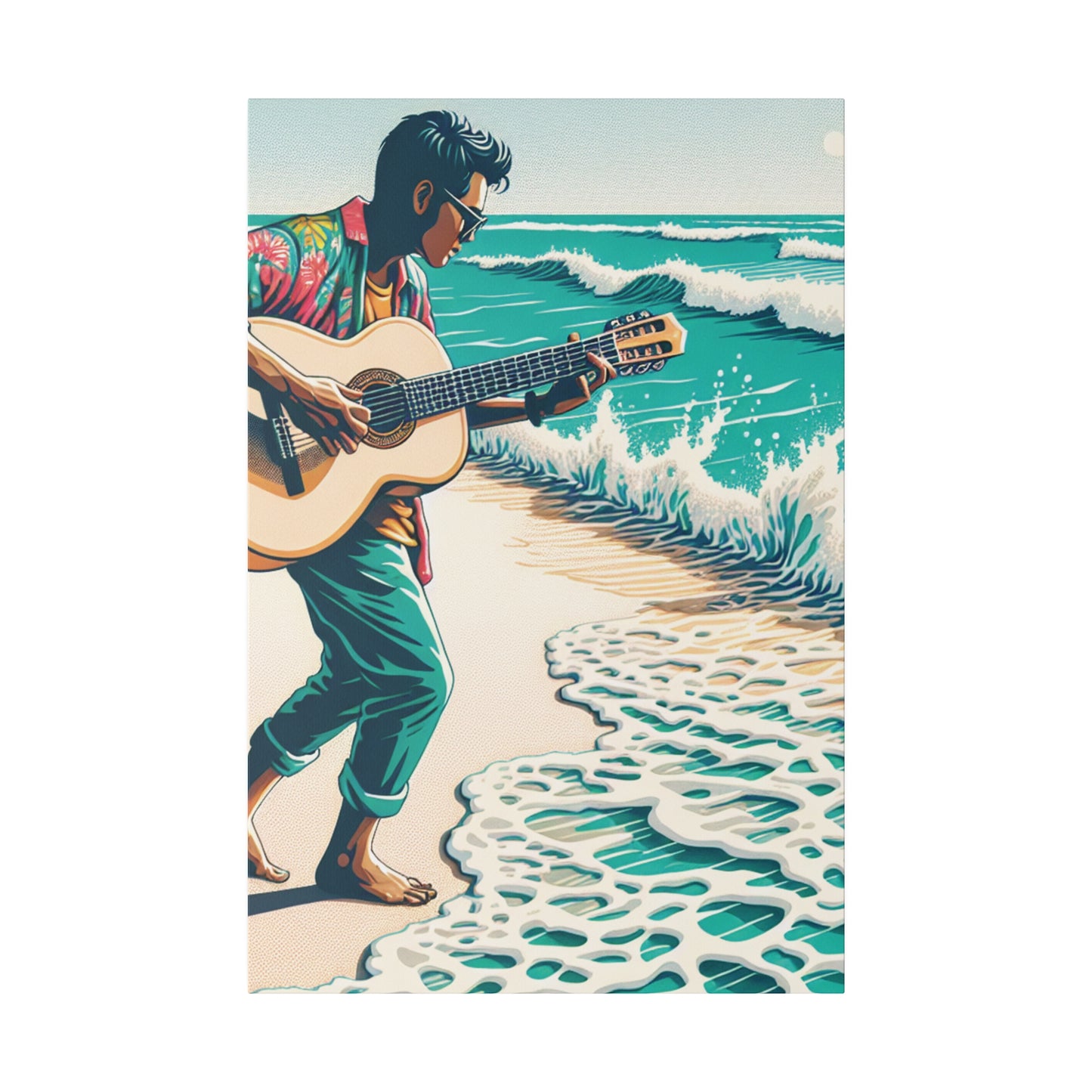 3826J - music art work, musician gift ideas, sunset background, sunset designs, ocean art work, beach art work, guitar art work, guitar player