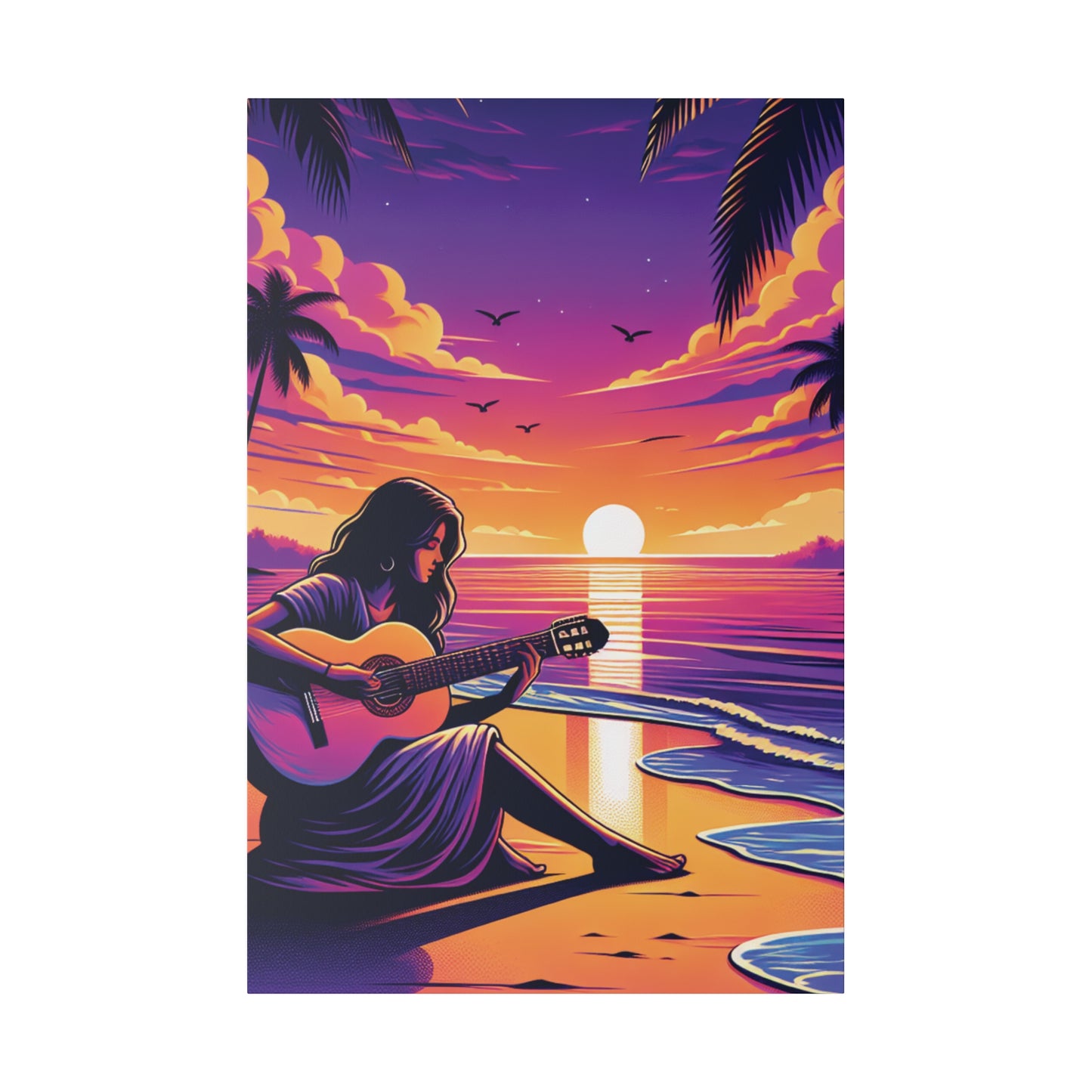 4927M - music art work, musician gift ideas, sunset background, sunset designs, ocean art work, beach art work, guitar art work, guitar player