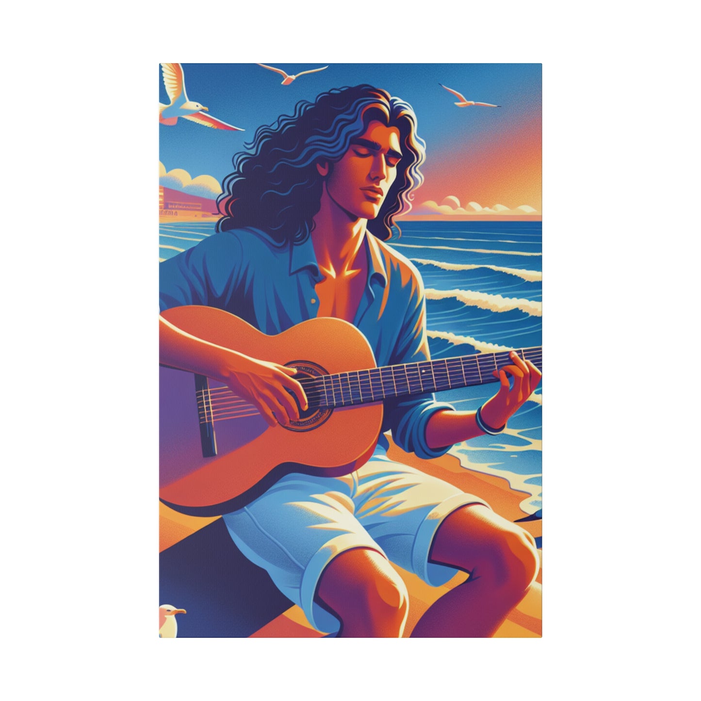 3672K - music art work, musician gift ideas, sunset background, sunset designs, ocean art work, beach art work, guitar art work, guitar player