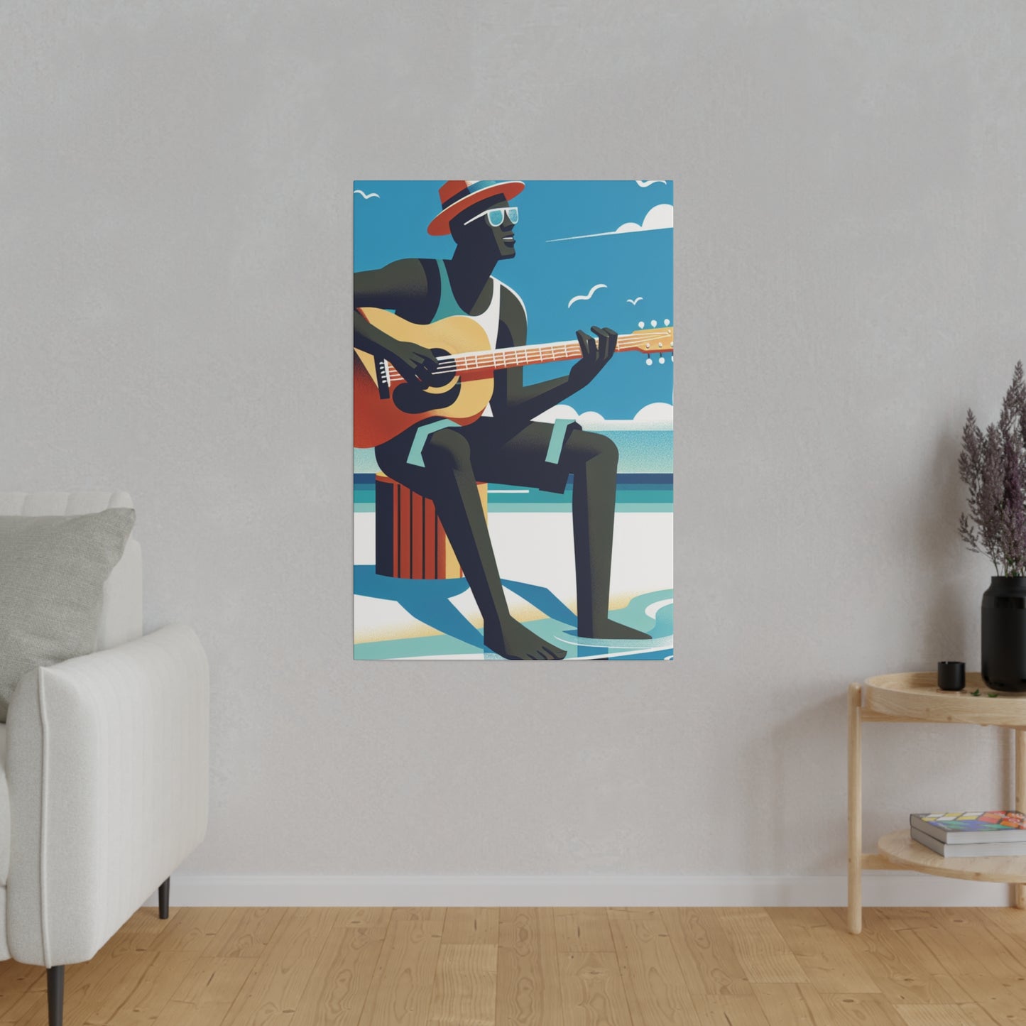 6390J - music art work, musician gift ideas, sunset background, sunset designs, ocean art work, beach art work, guitar art work, guitar player