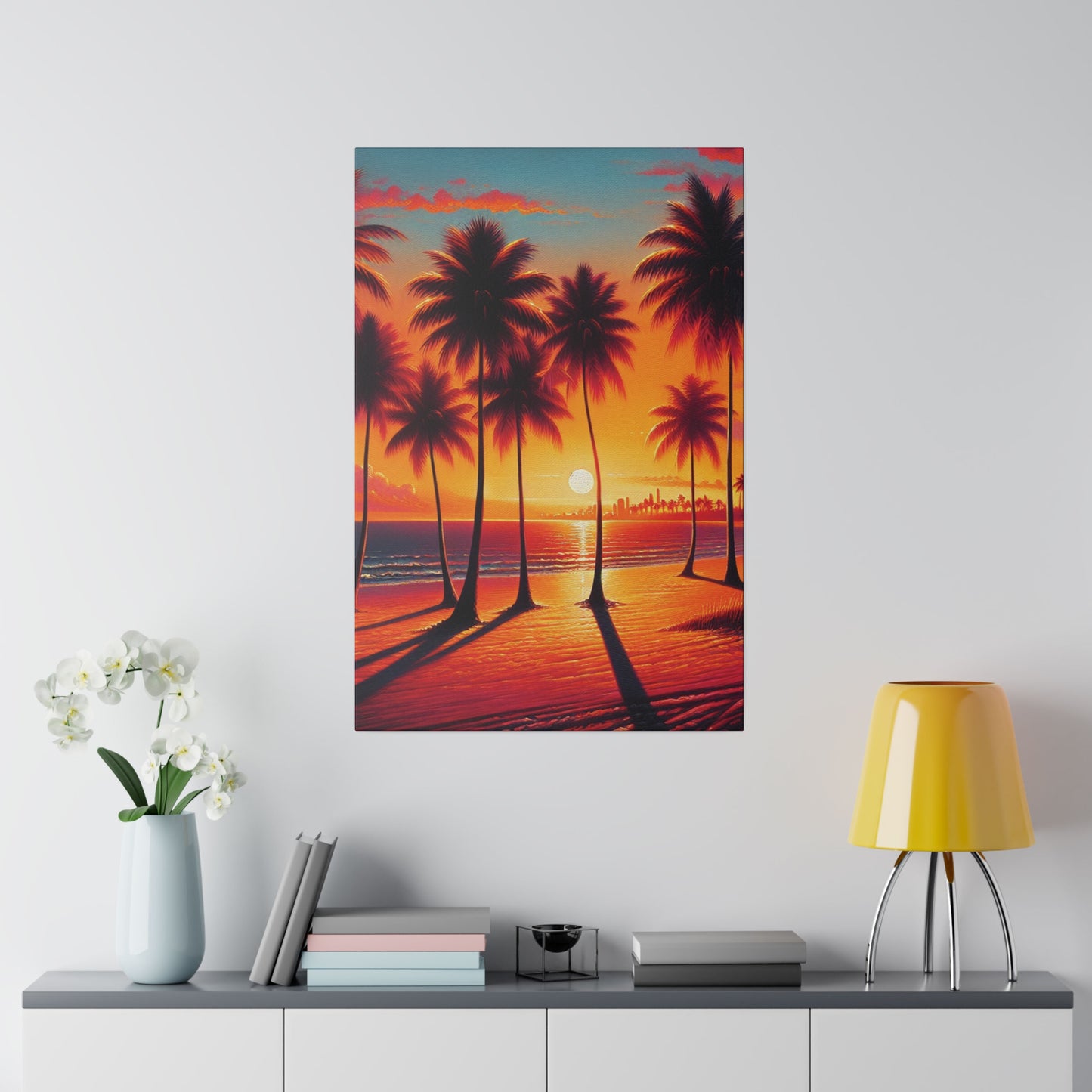 4387K - miami beach art, sunset background, ocean art work, beach art work, sunset designs, miami beach painting, miami beach print