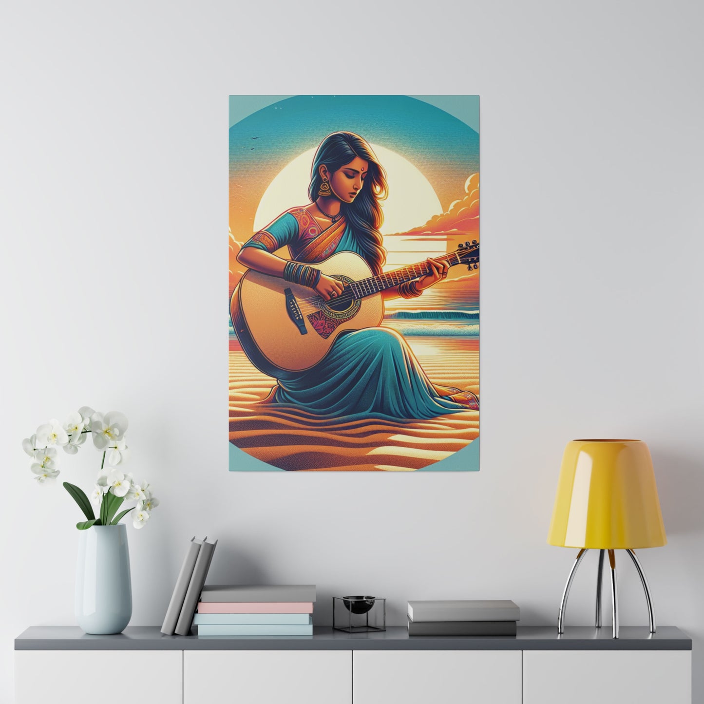 2547G - music art work, musician gift ideas, sunset background, sunset designs, ocean art work, beach art work, guitar art work, guitar player