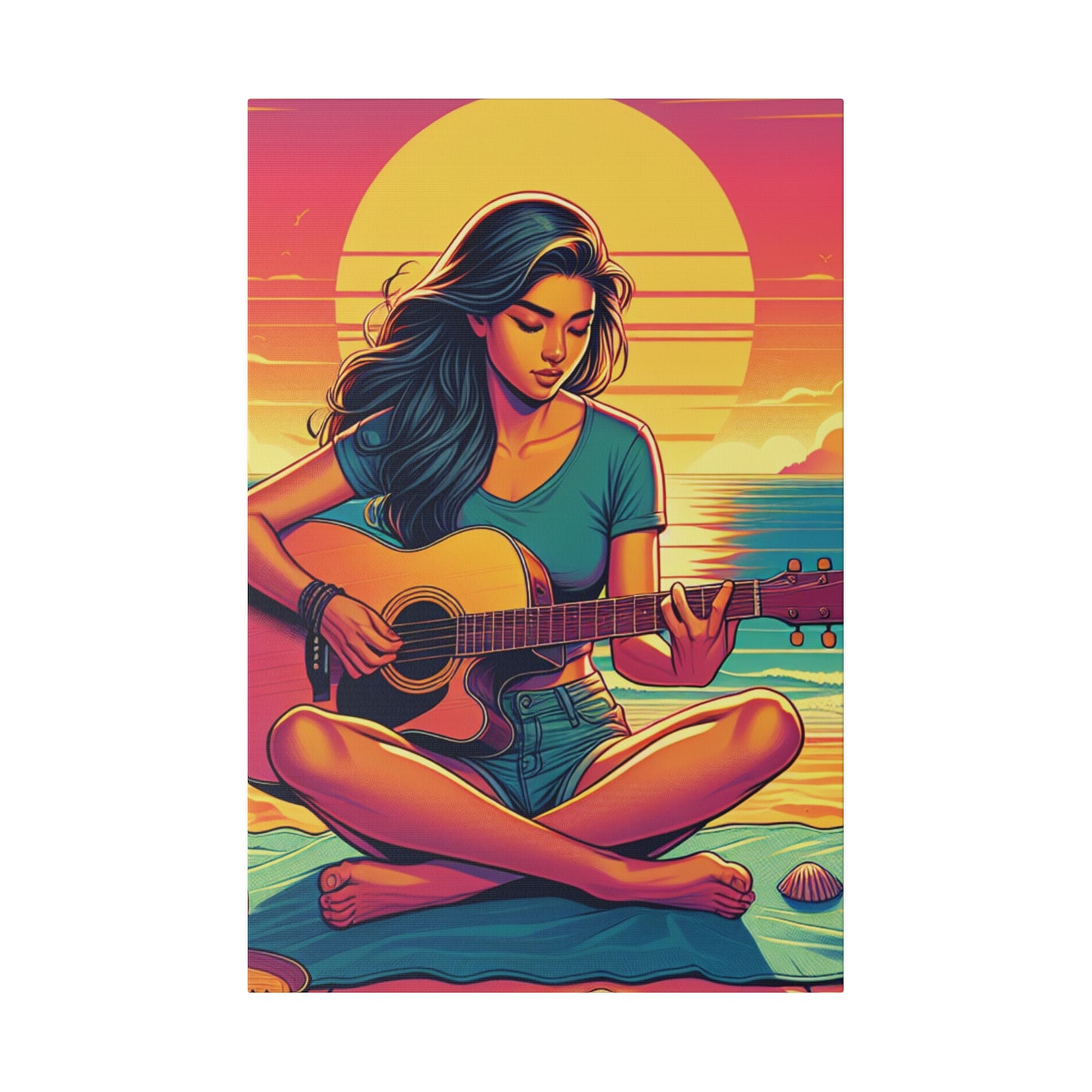 3746K - music art work, musician gift ideas, sunset background, sunset designs, ocean art work, beach art work, guitar art work, guitar player