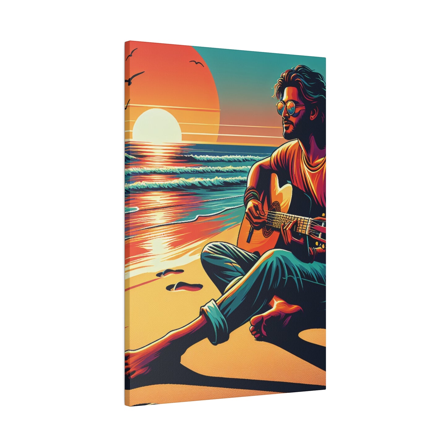 3726G - music art work, musician gift ideas, sunset background, sunset designs, ocean art work, beach art work, guitar art work, guitar player