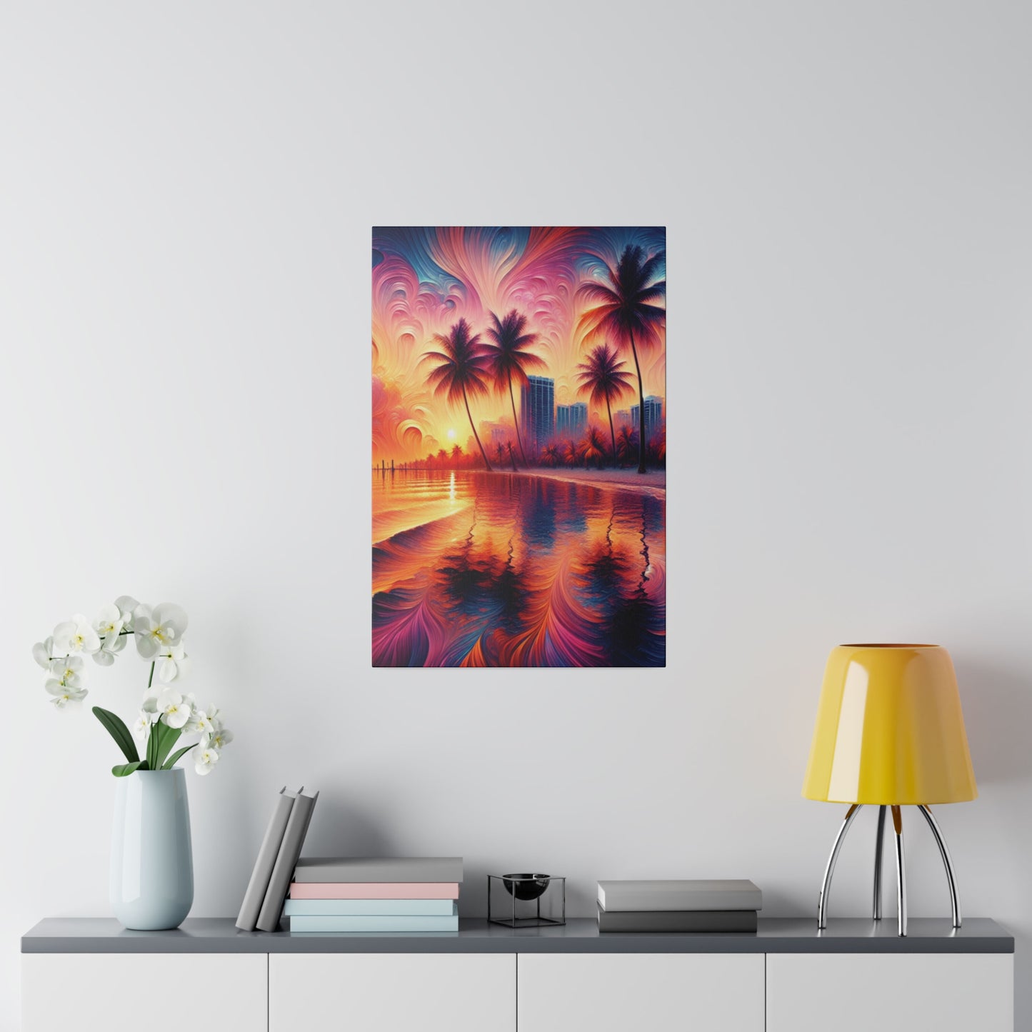 4732H - miami beach art, sunset background, ocean art work, beach art work, sunset designs, miami beach painting, miami beach print