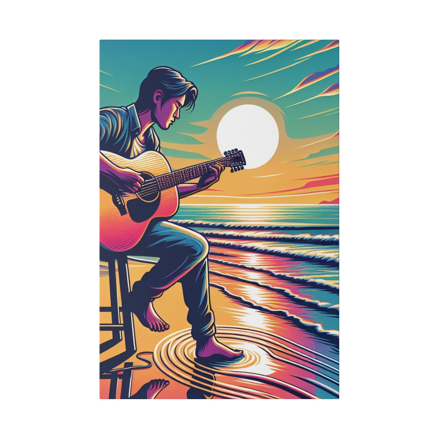 6782B - music art work, musician gift ideas, sunset background, sunset designs, ocean art work, beach art work, guitar art work, guitar player