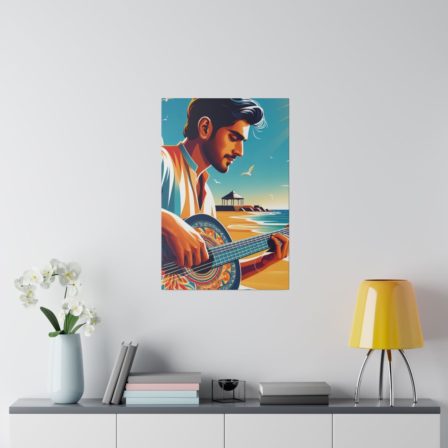 3287Z - music art work, musician gift ideas, sunset background, sunset designs, ocean art work, beach art work, guitar art work, guitar player