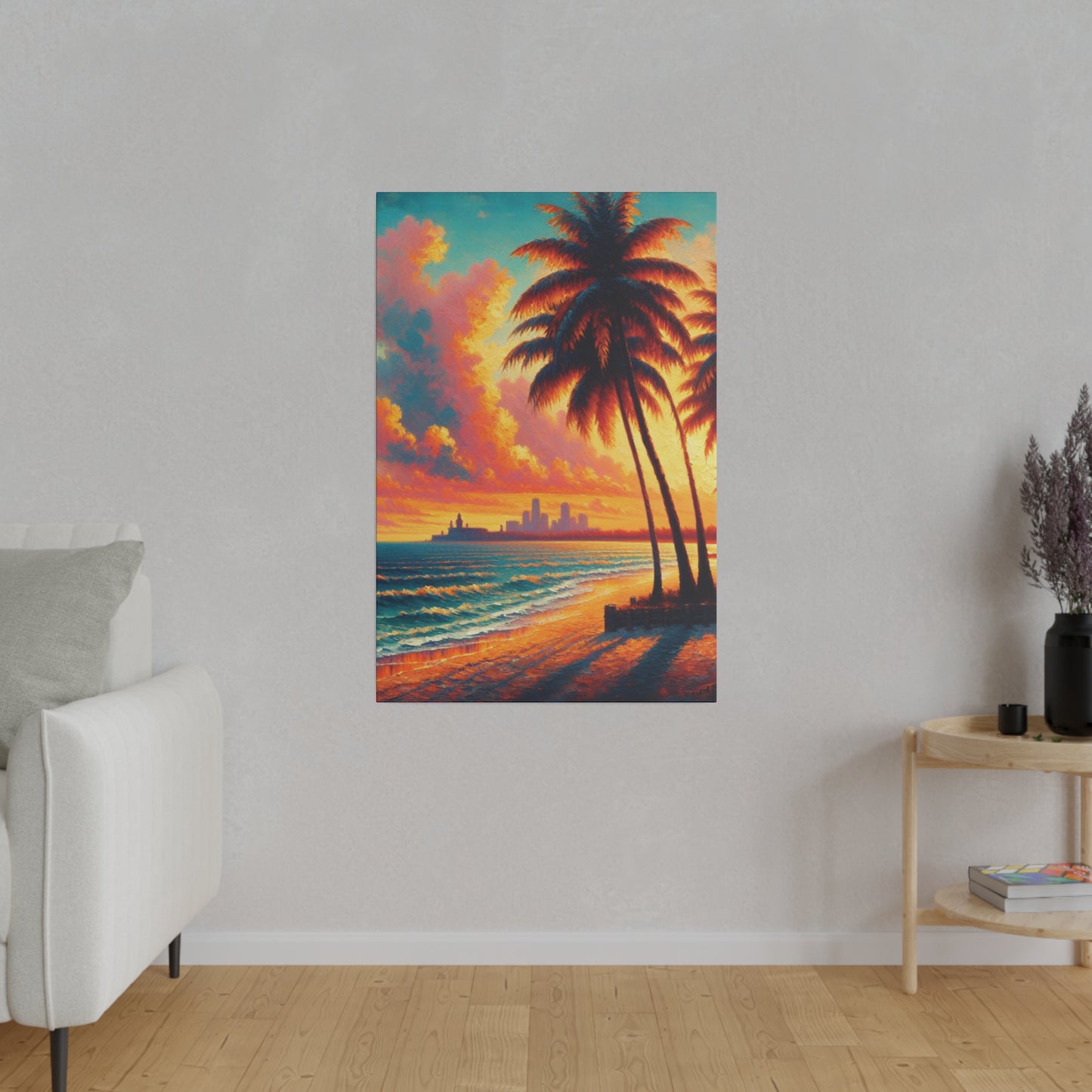 4593M - miami beach art, sunset background, ocean art work, beach art work, sunset designs, miami beach painting, miami beach print