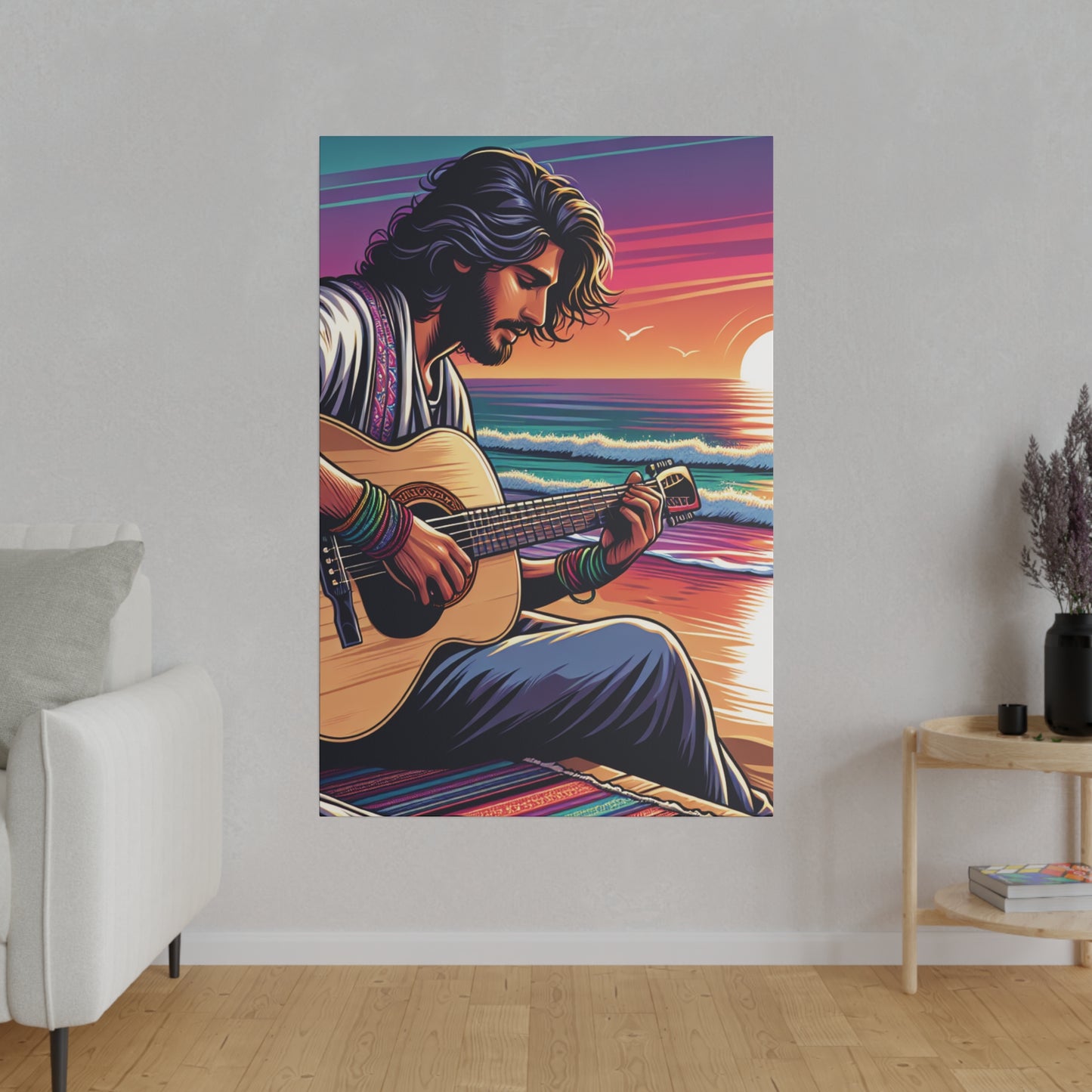 7532C - music art work, musician gift ideas, sunset background, sunset designs, ocean art work, beach art work, guitar art work, guitar player