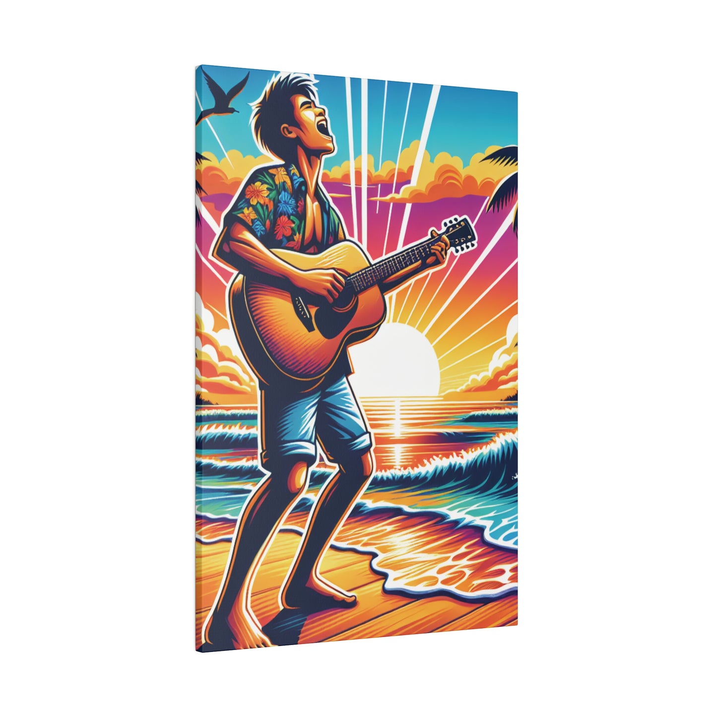 3574K - music art work, musician gift ideas, sunset background, sunset designs, ocean art work, beach art work, guitar art work, guitar player