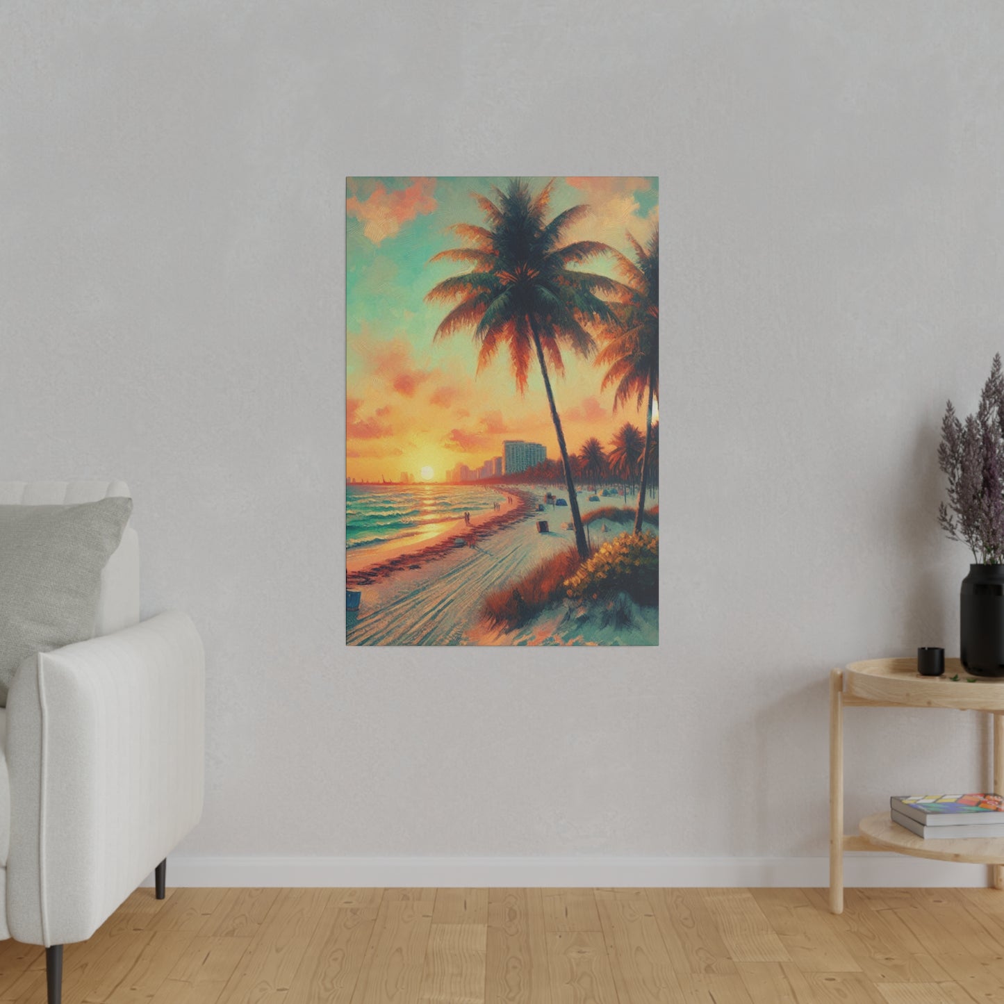 3782F - miami beach art, sunset background, ocean art work, beach art work, sunset designs, miami beach painting, miami beach print